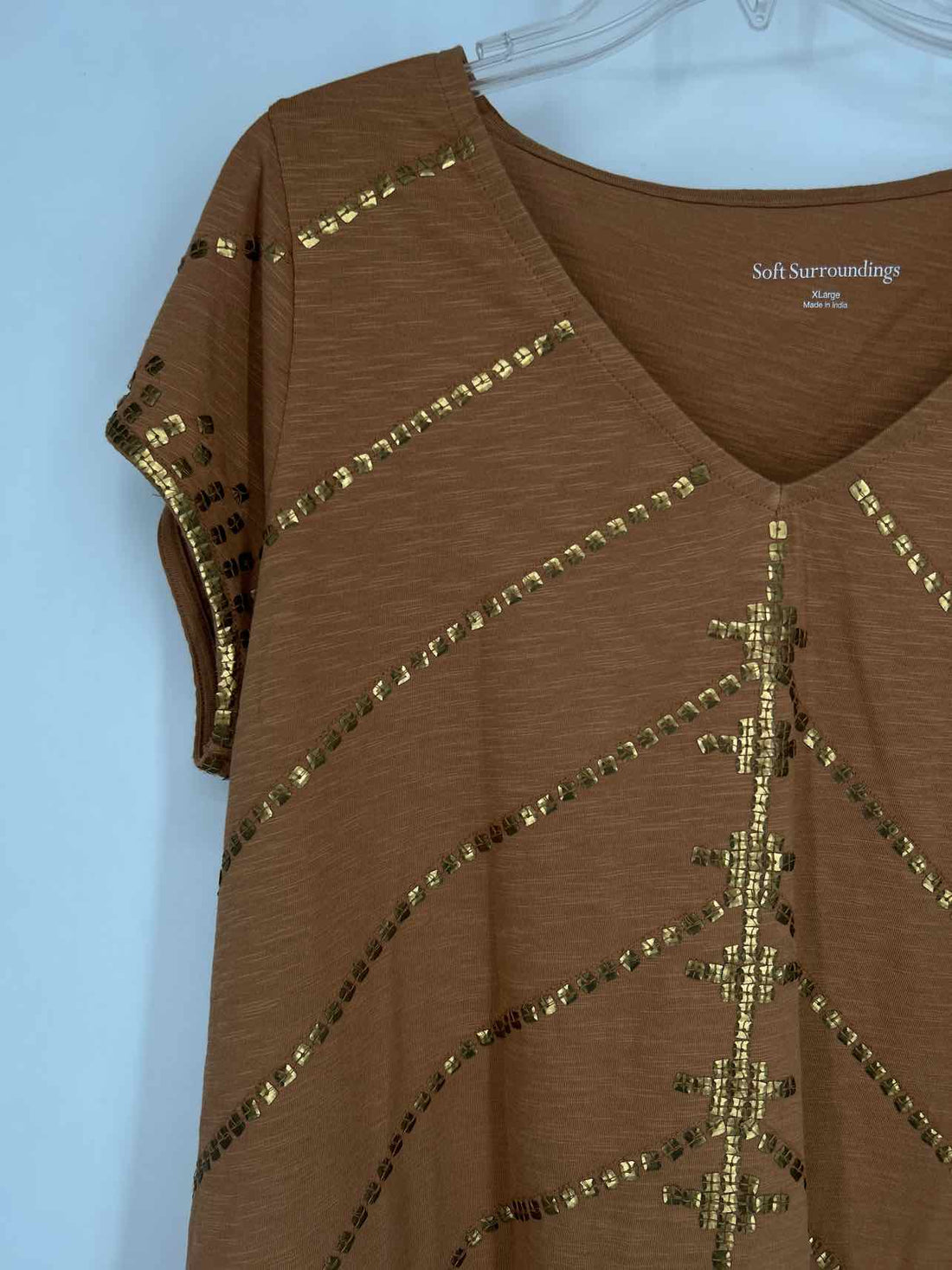 Soft Surroundings Size XL Tan & Gold Short Sleeve