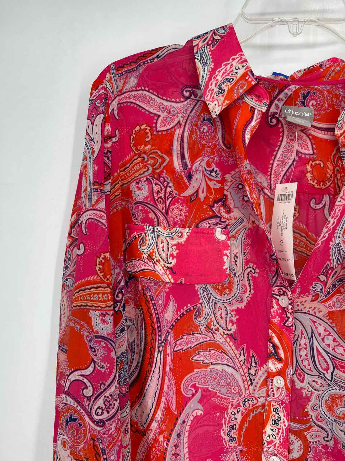 Chicos Size 3(XL) Pink & Orange Print Pre Owned Long Sleeve