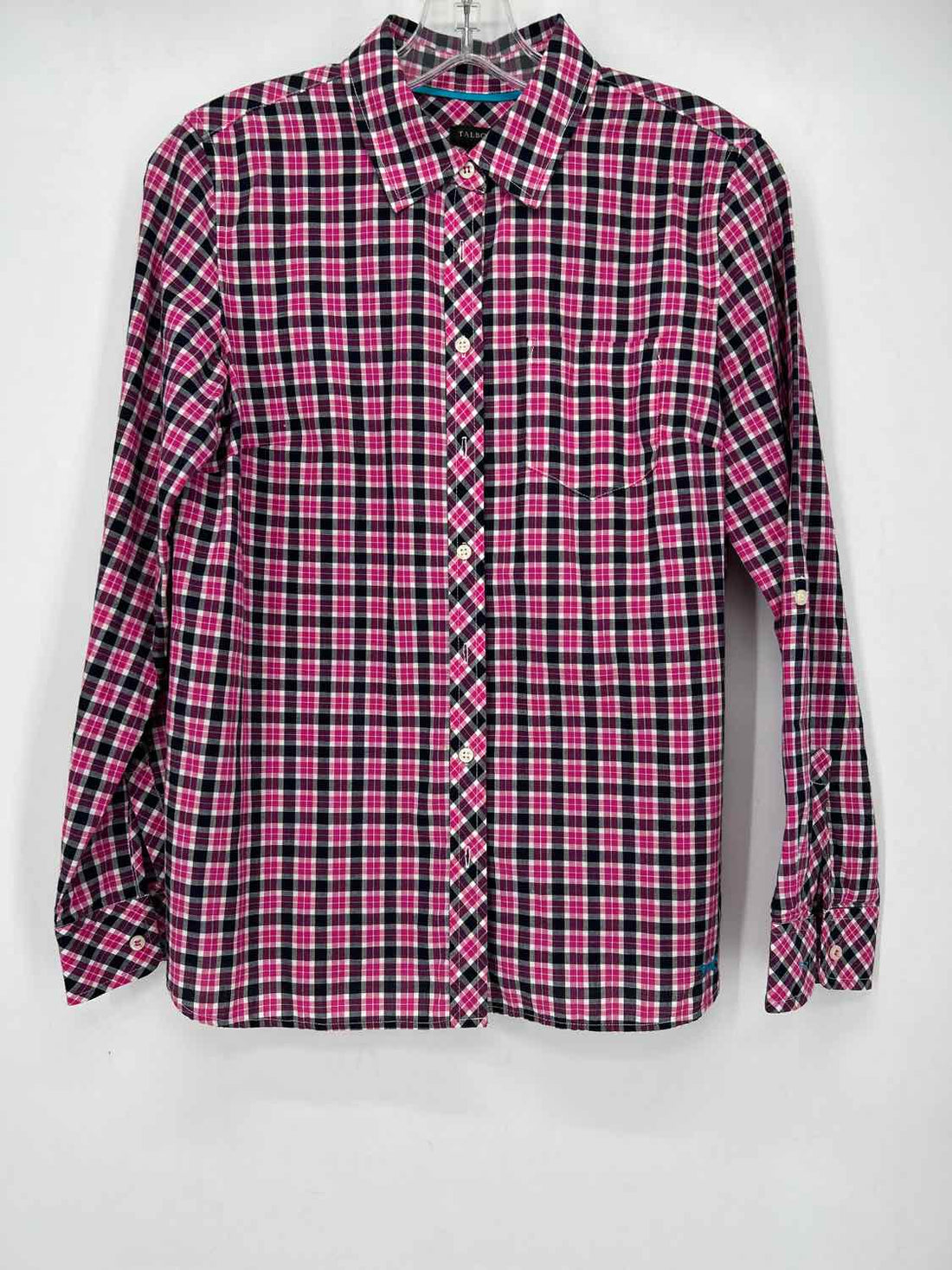Talbots Size S Pink & Navy Plaid Long Sleeve