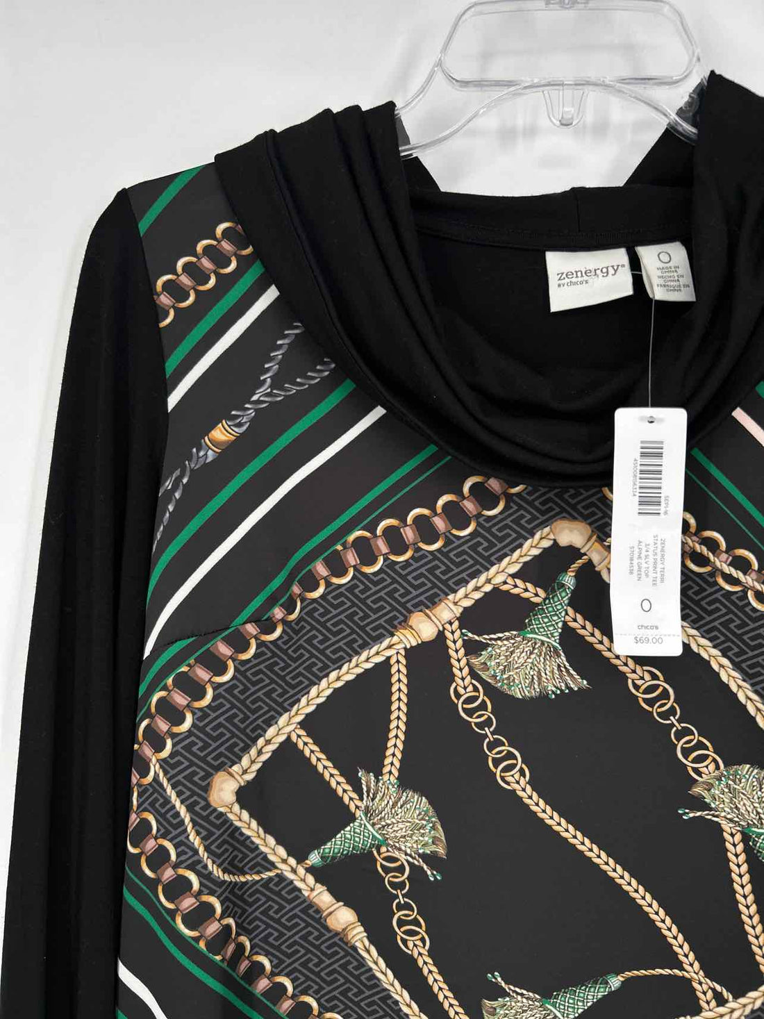 Chicos Size 0 (s) Black Print NWT Long Sleeve
