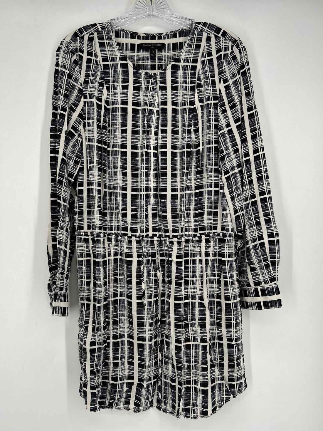 Banana Republic Size 12 White & Black Print Dress