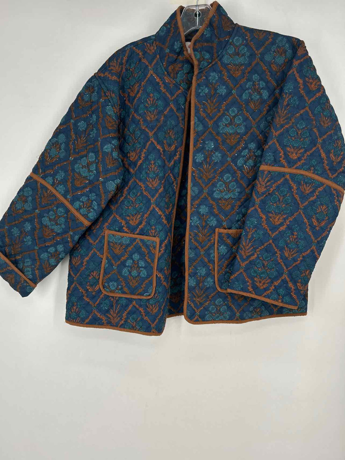 Victoria Dunn Size M Navy & Brown Floral Quilted Jacket