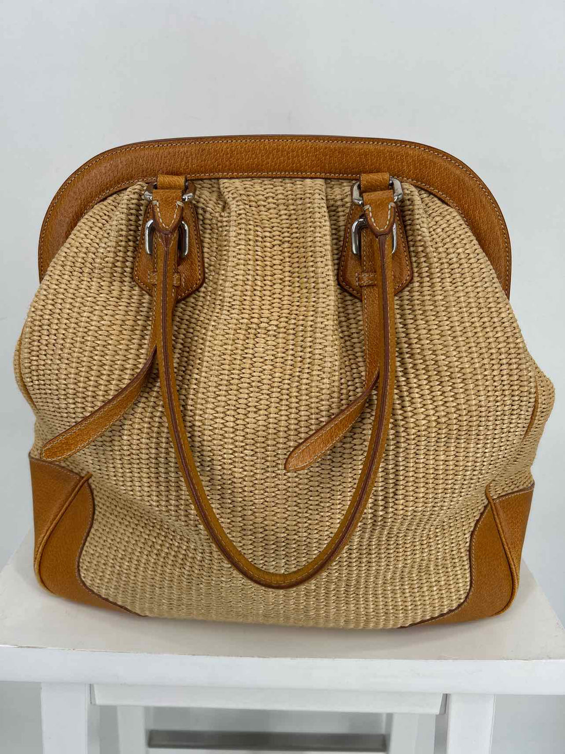 Prada Raffia Leather & Straw Pre Owned LUXURY