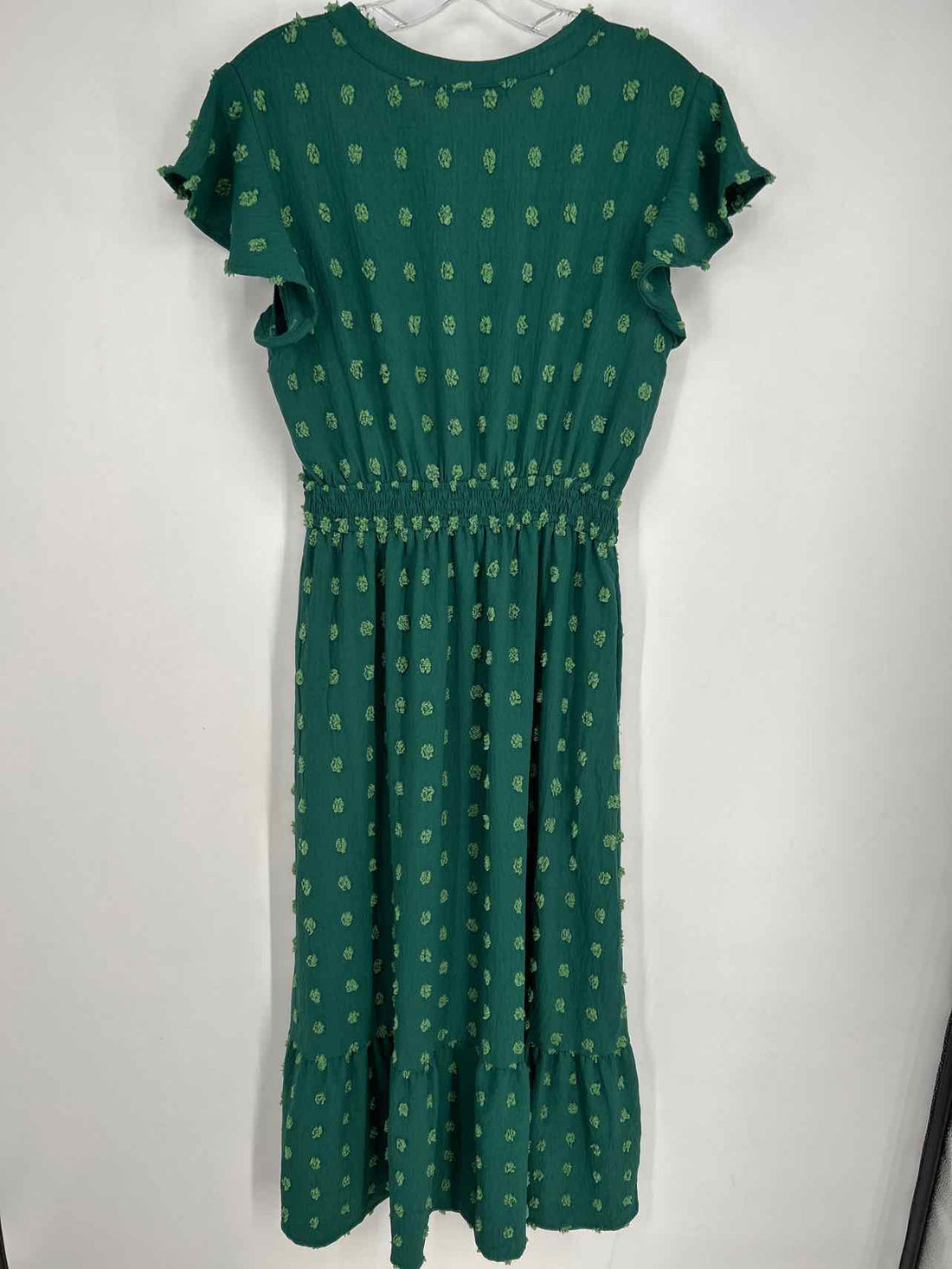 Merokeety Size S Green Swiss Dot Short Sleeve Dress