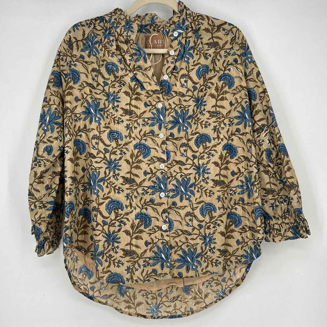 Clara The Label L Tan & Blue Floral New Boutique Top a