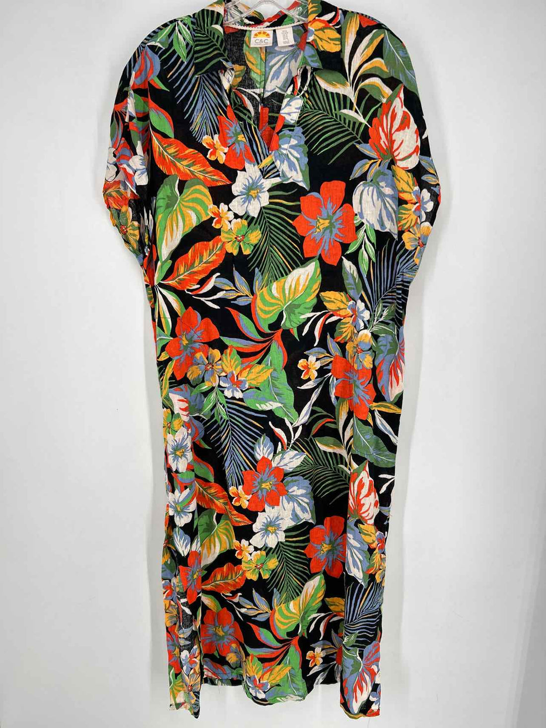C&C California Size M Black Tropical Floral Short Sleeve Dress
