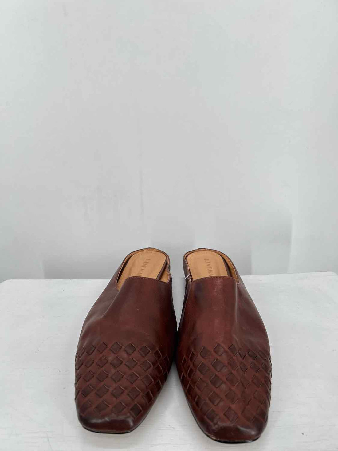 Handmade Women Size 38 (7.5-8) Brown Square Toe Mules