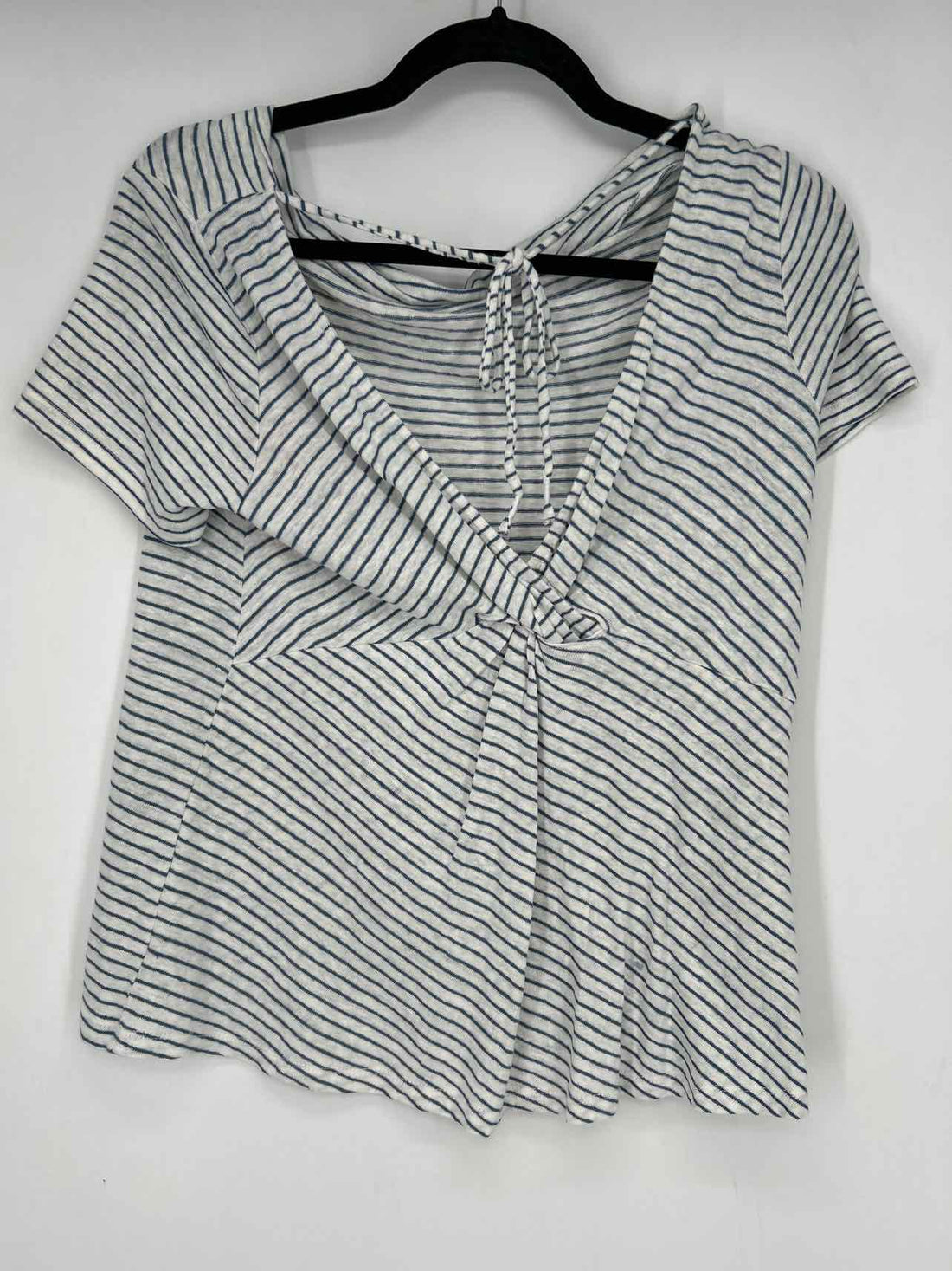Maeve Size S White & Blue Striped Linen Short Sleeve