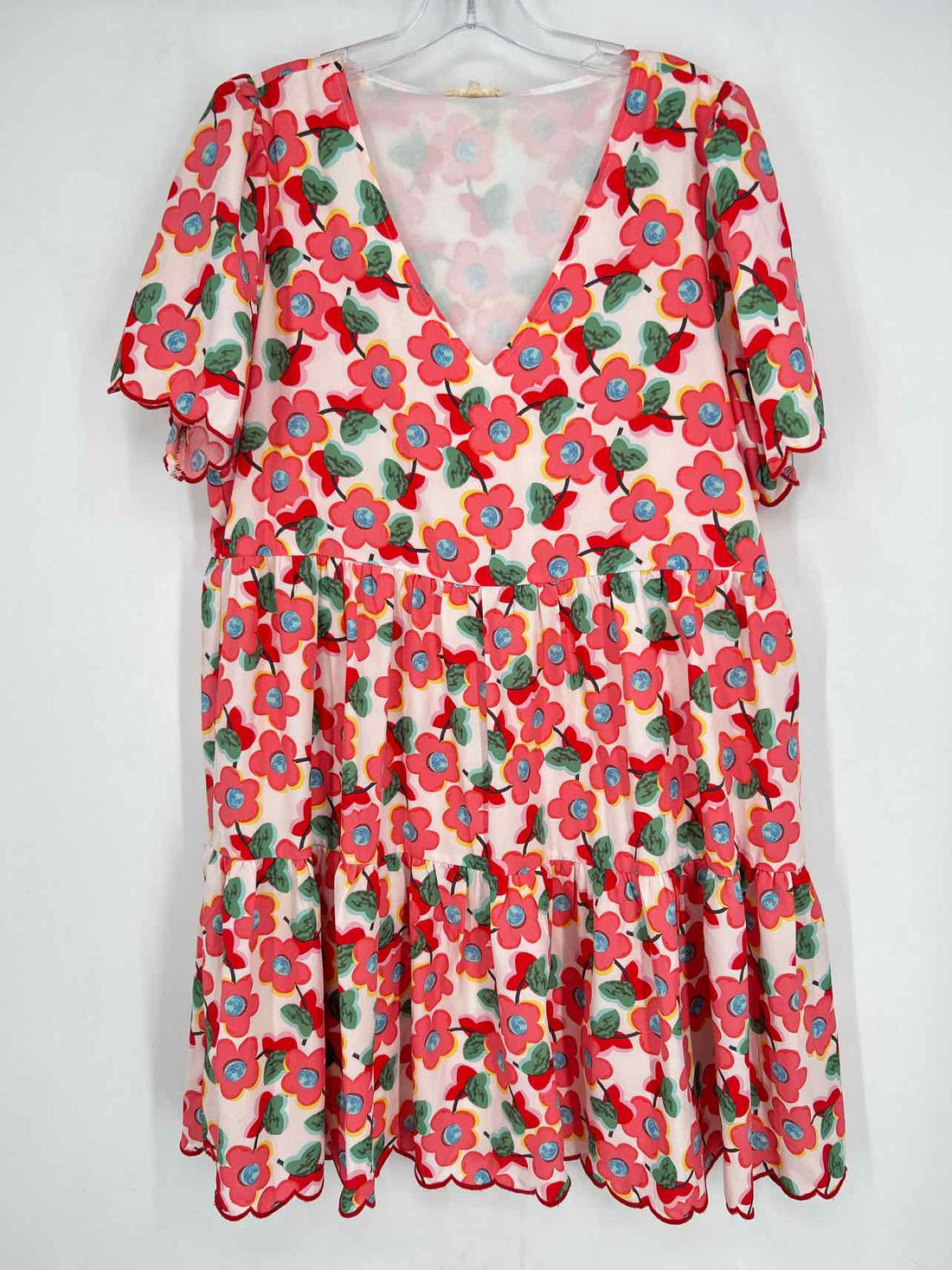 Jodifl Size L White & Pink Floral Short Sleeve Dress