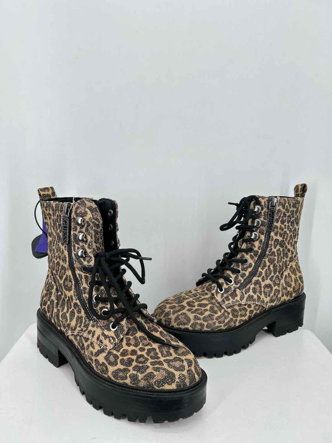 Guess Women Size 6 Leopard Shimmer Combat Boot