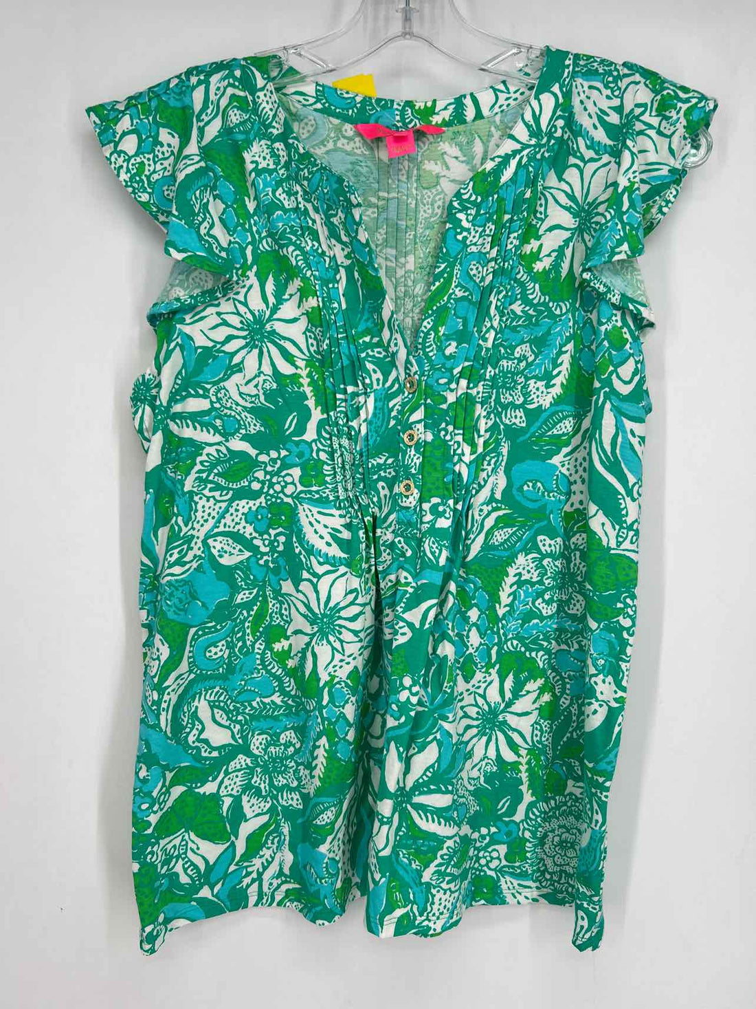 Lilly Pulitzer S Green & White Print Short Sleeve Lilly Pulitzer Top