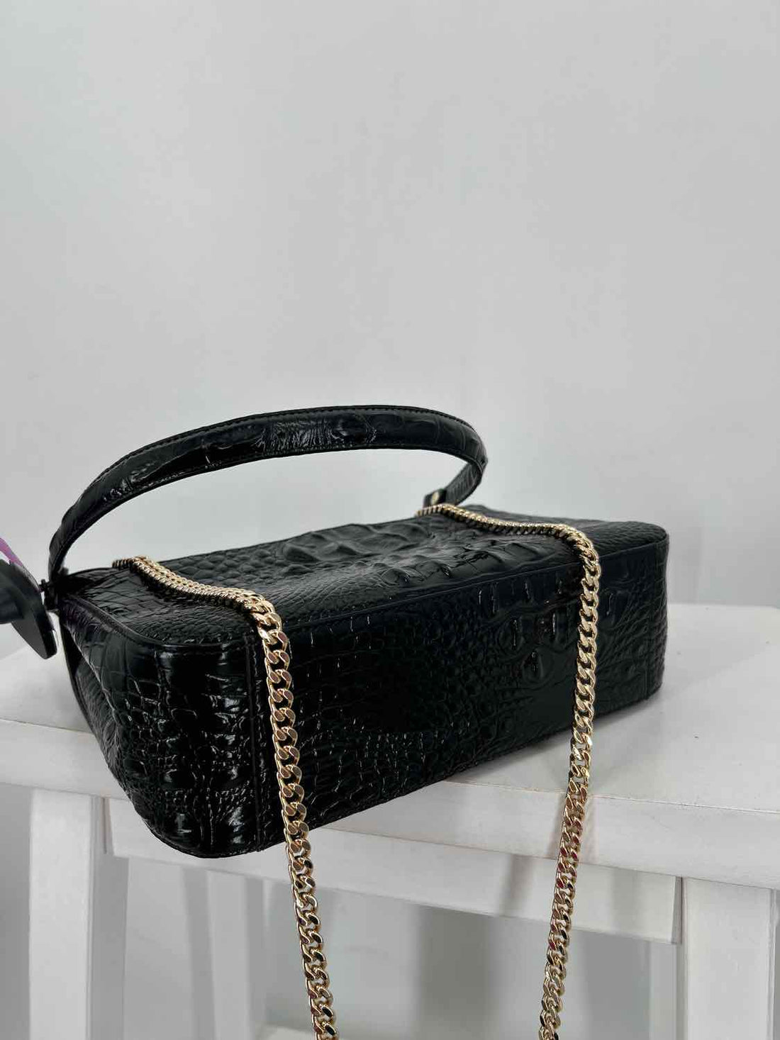 Brahmin Black & Gold Croc Embossed Leather Sold Out Shoulder