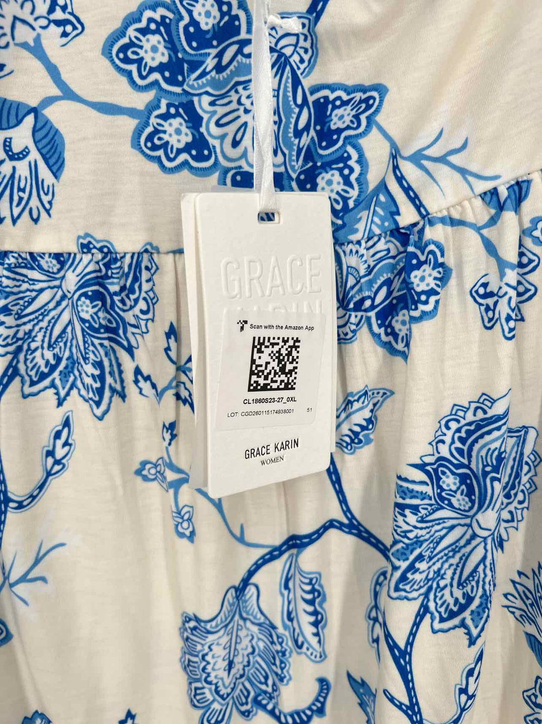 Grace Karin Size XL White & Blue Floral NWT Dress