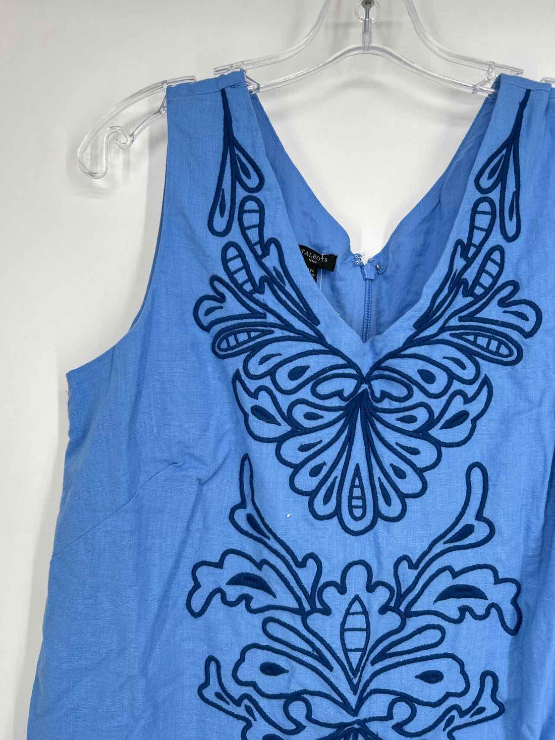 Talbots Size 12P Blue & Navy Embroidered Sleeveless Dress