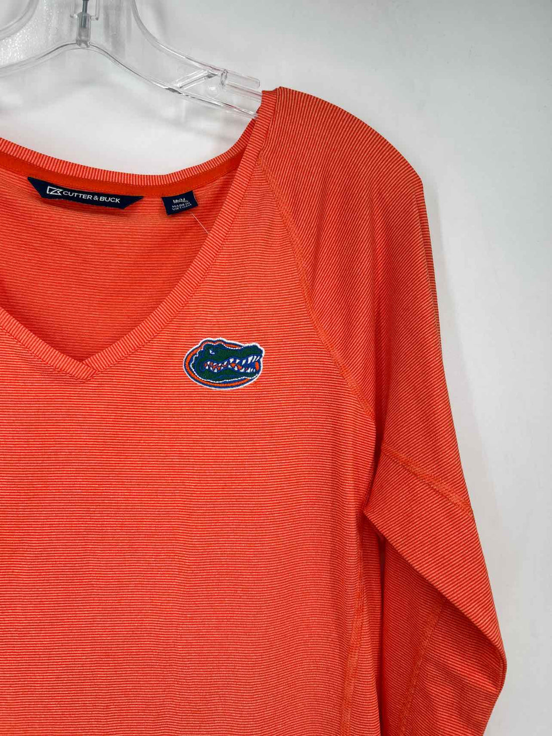 Cutter & Buck Size M Orange Stripe Long Sleeve Active Tops