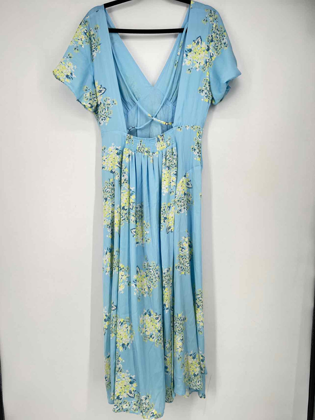 Free People Size L Light Blue Floral Short Sleeve Dress