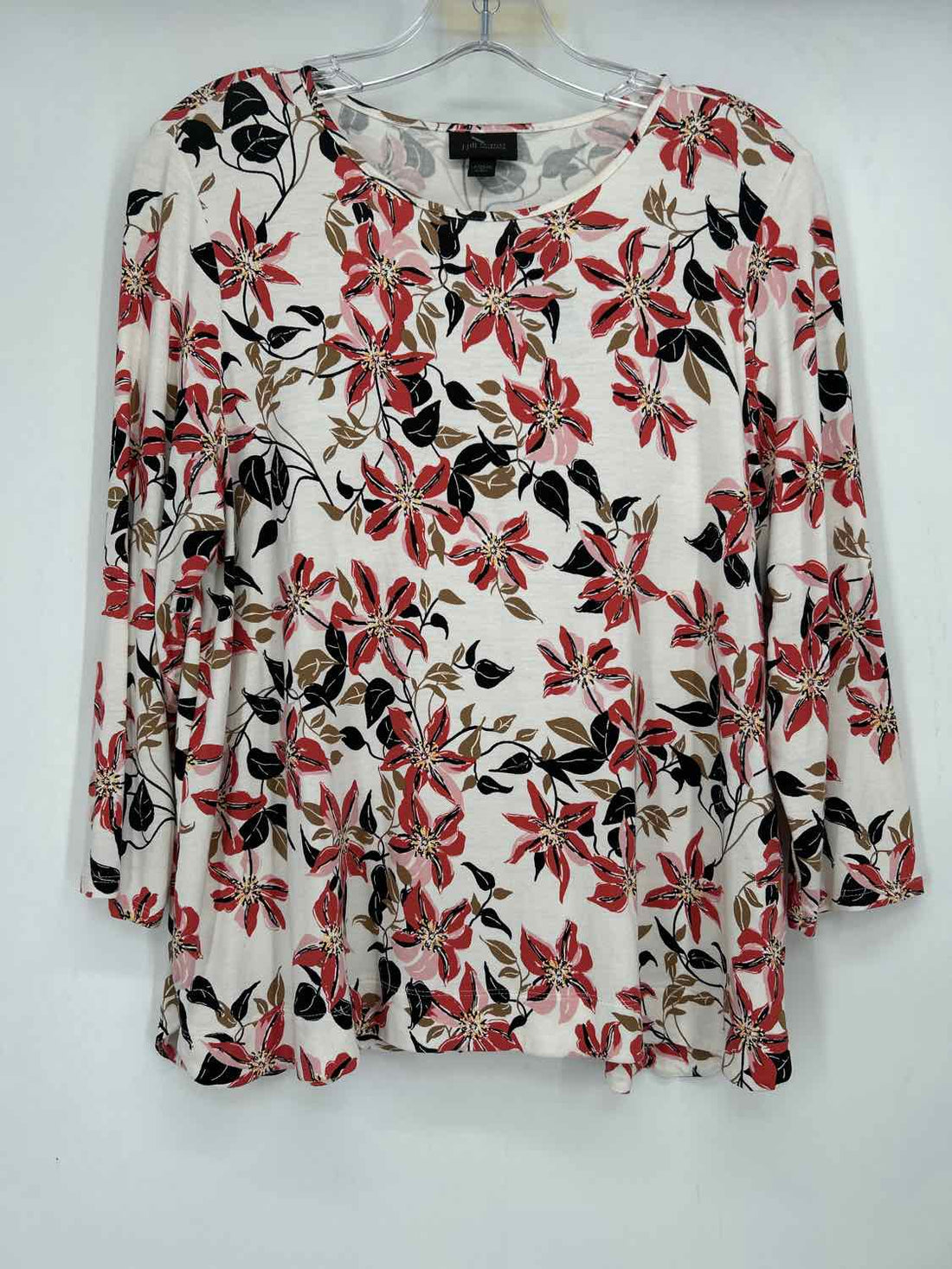 J Jill Size MP White & Pink Floral Long Sleeve