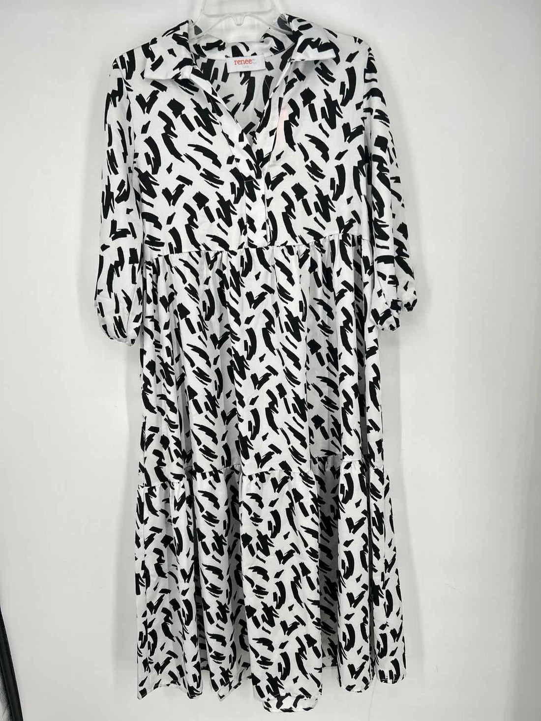Renee C Size S White & Black Long Sleeve Dress