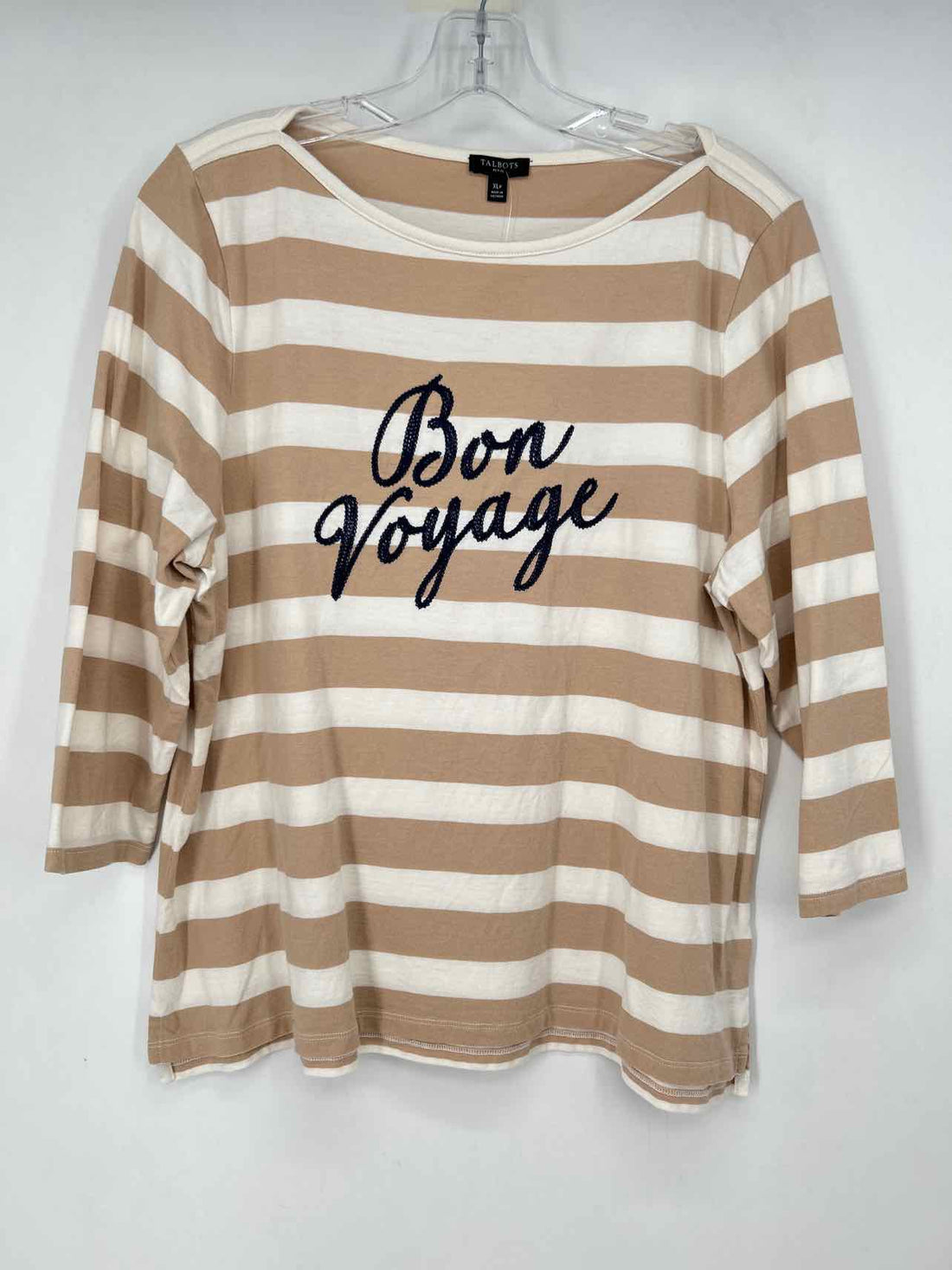 Talbots Size XLP White & Tan Striped Long Sleeve