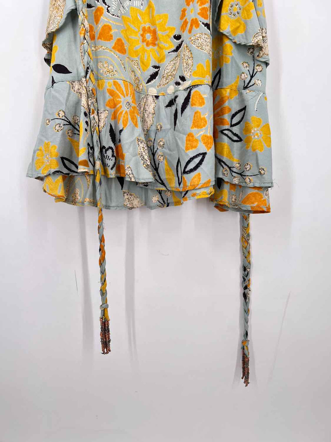 Sky & Sand Size S Dusty Light Blue & Mustard Floral Dress