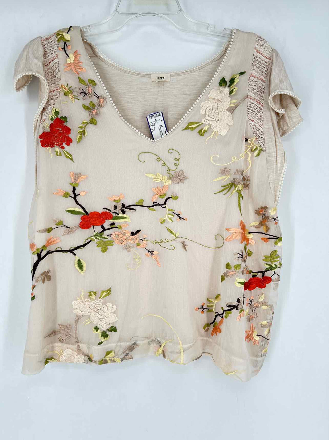 Tiny Size XL Cream Embroidered Short Sleeve