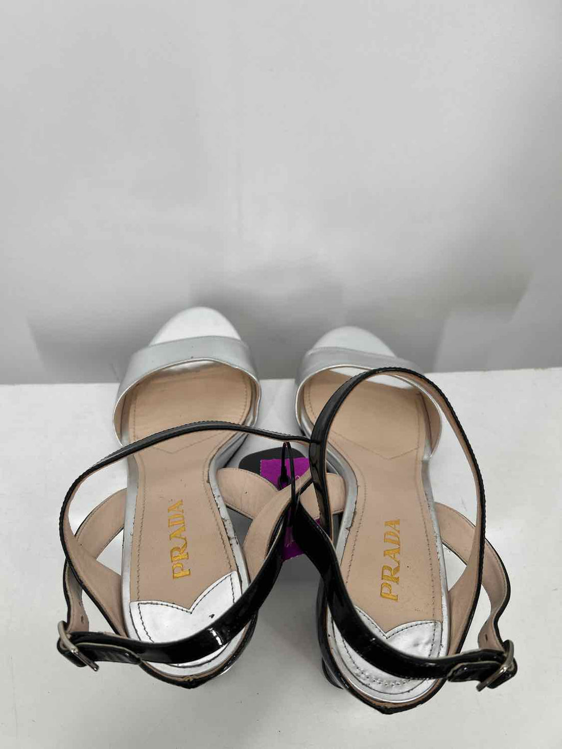 Prada Women Size 39.5 Silver Genuine Leather LUXURY
