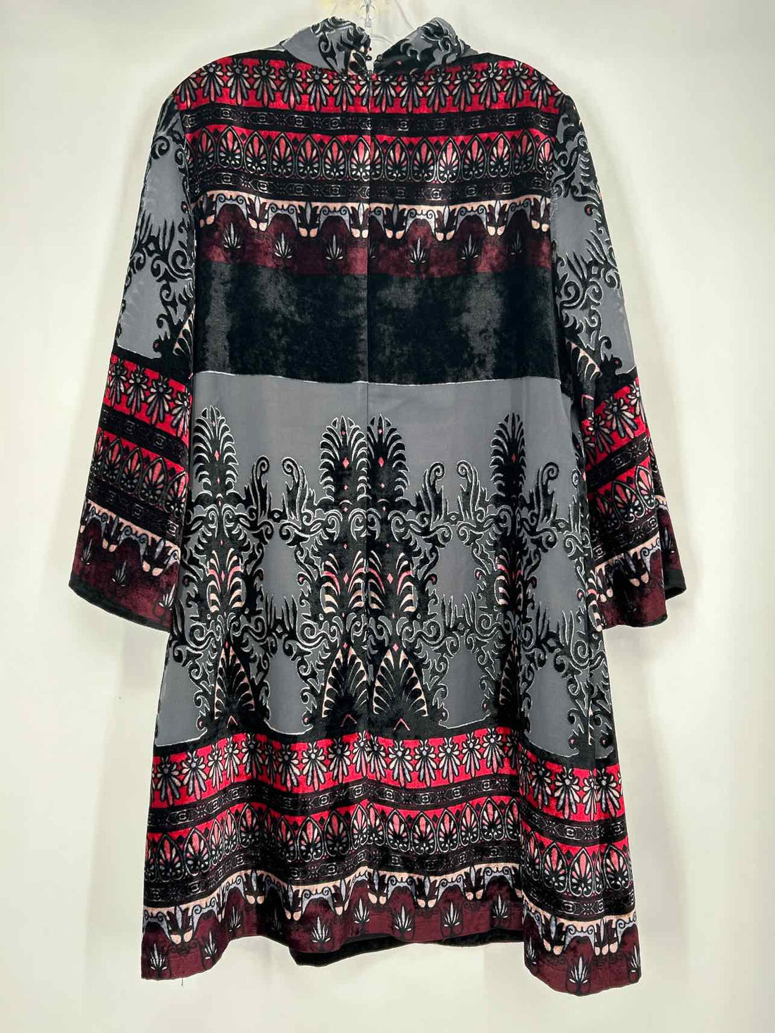 Nanette Lepore Size 14 Gray Print Velvet Burn Out Long Sleeve Dress