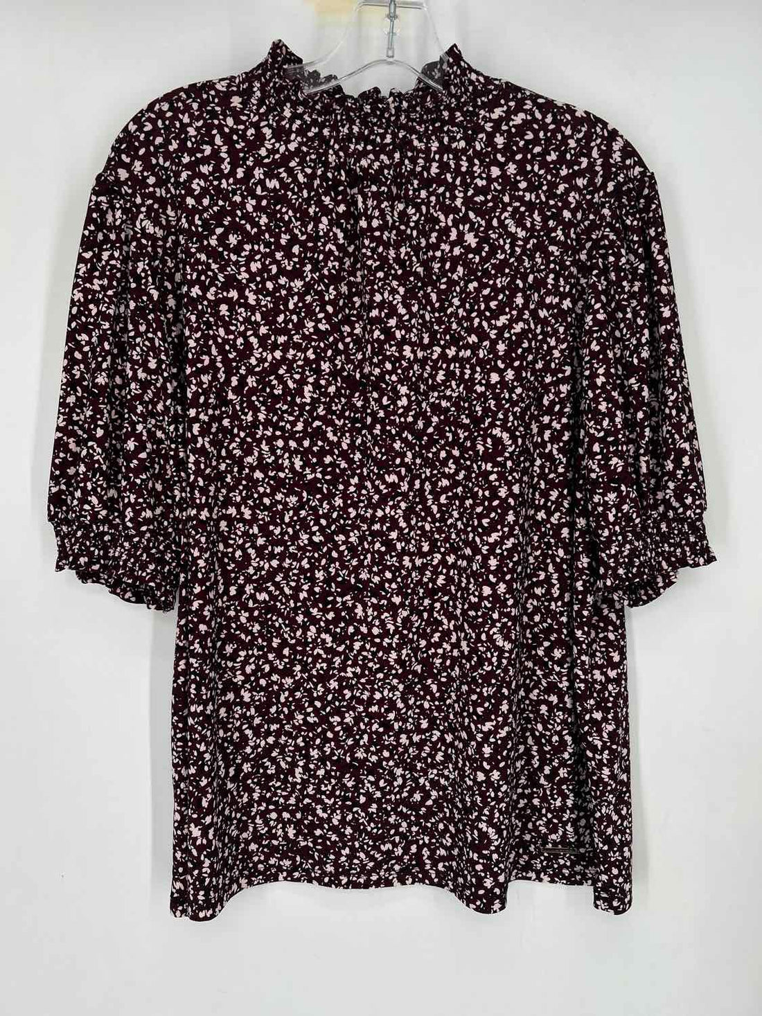 Anne Klein Size XL Maroon Print Short Sleeve