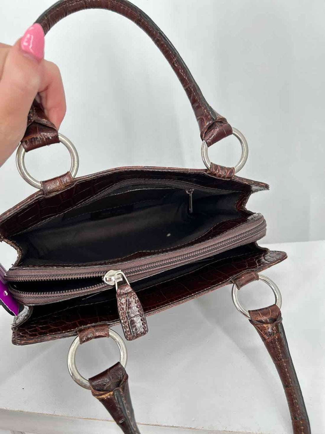 Nordstom Brown Croc Embossed Leather Shoulder