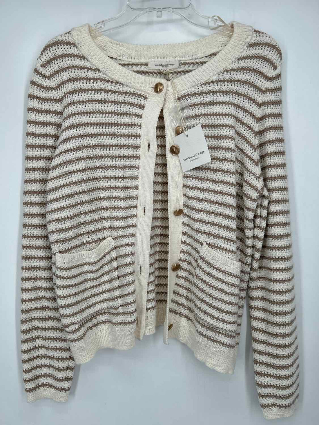 Beach Lunch Lounge Size S White & Khaki Striped Cardigan