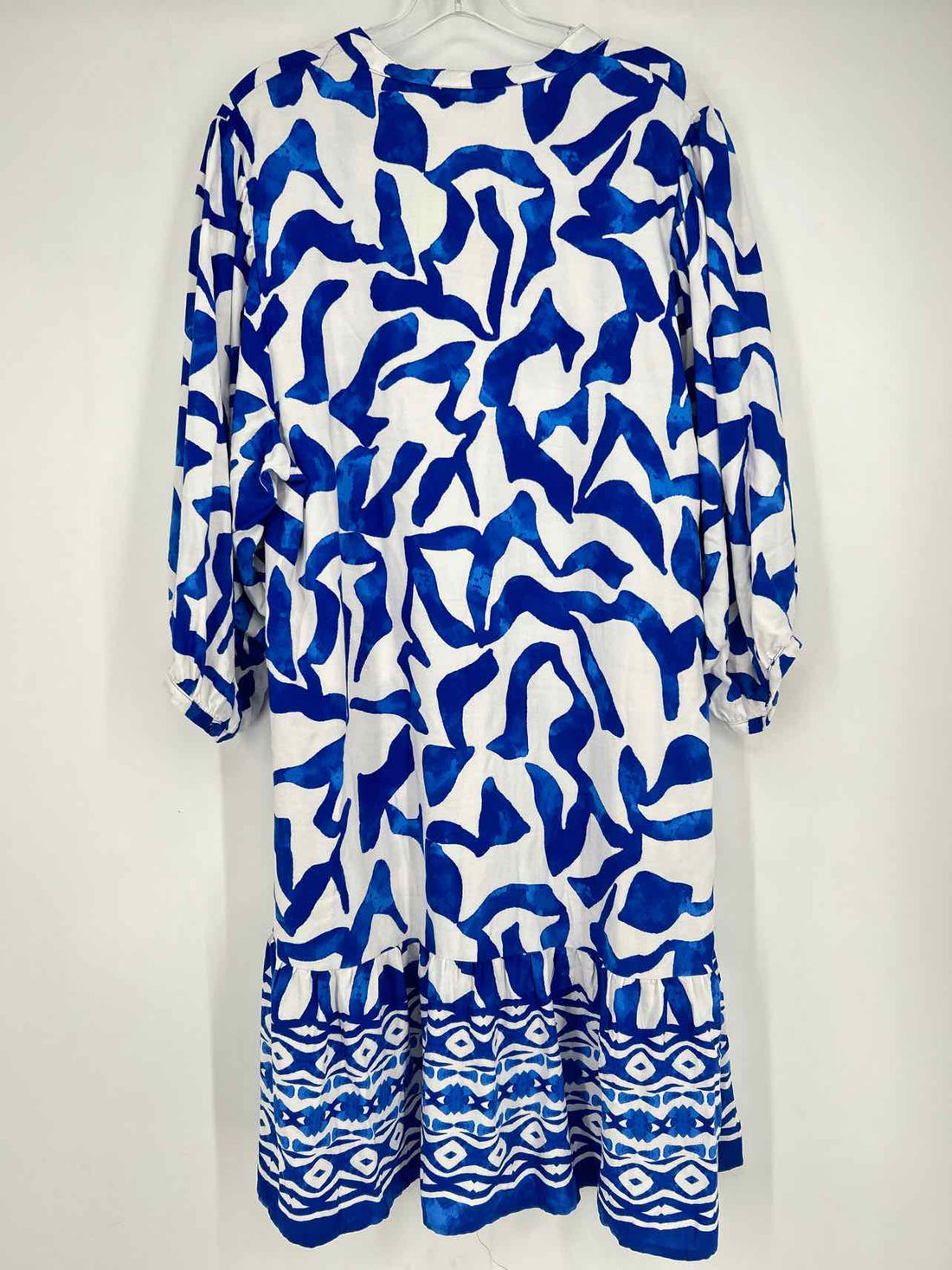 Mlle Gabrielle Size L White & Blue Long Sleeve Dress