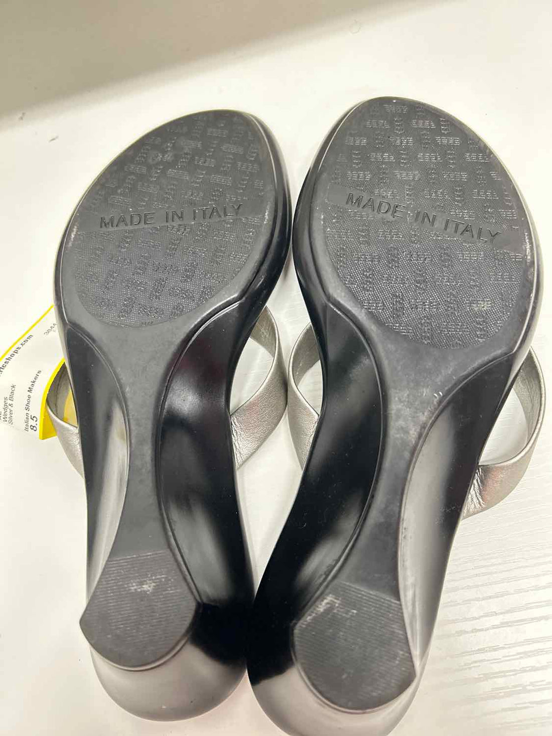 Italian Shoe Makers Women Size 8.5 Silver & Black Wedges