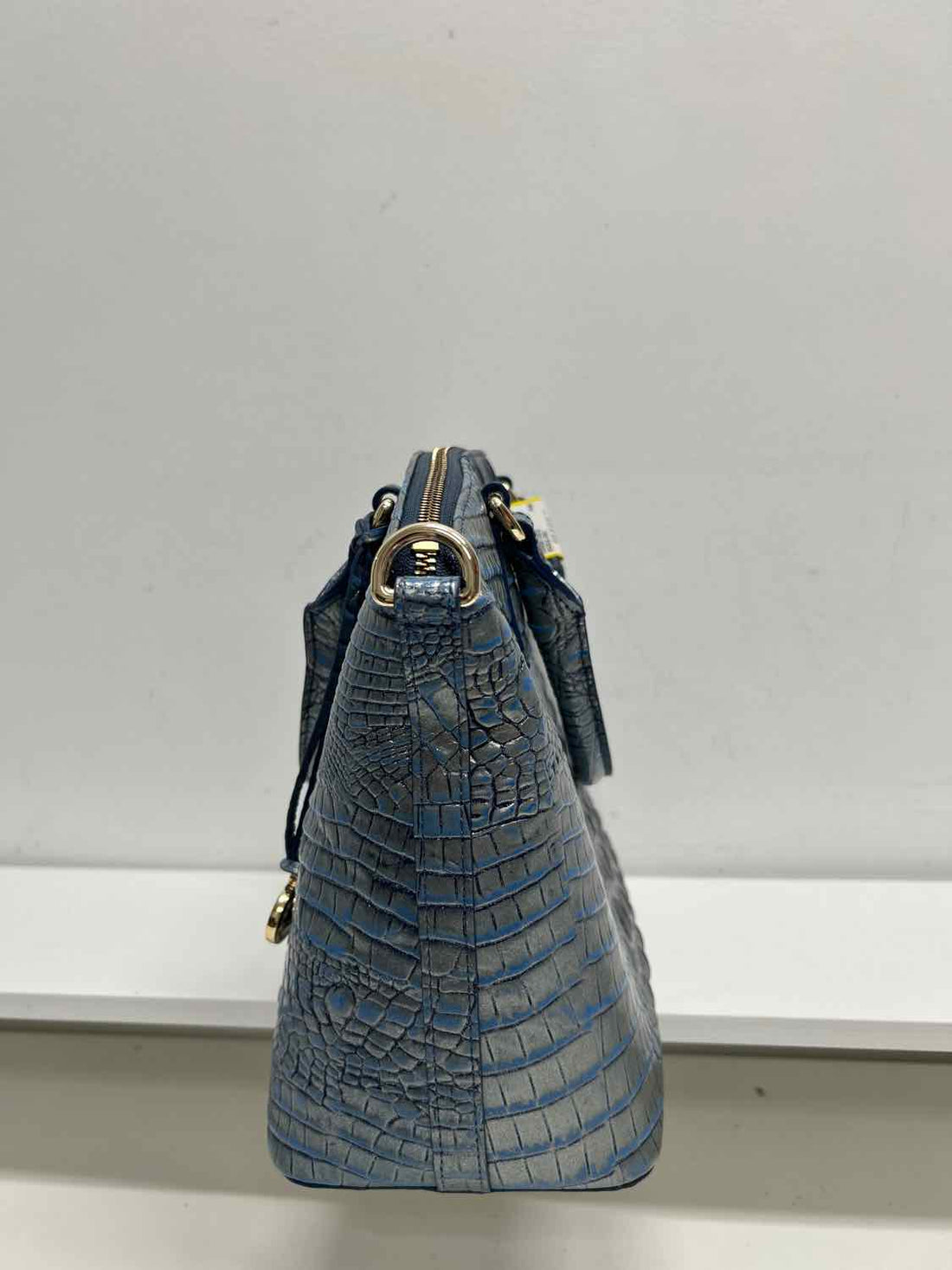 Brahmin Blue Shimmer Croc Embossed Leather Pre Owned Satchel