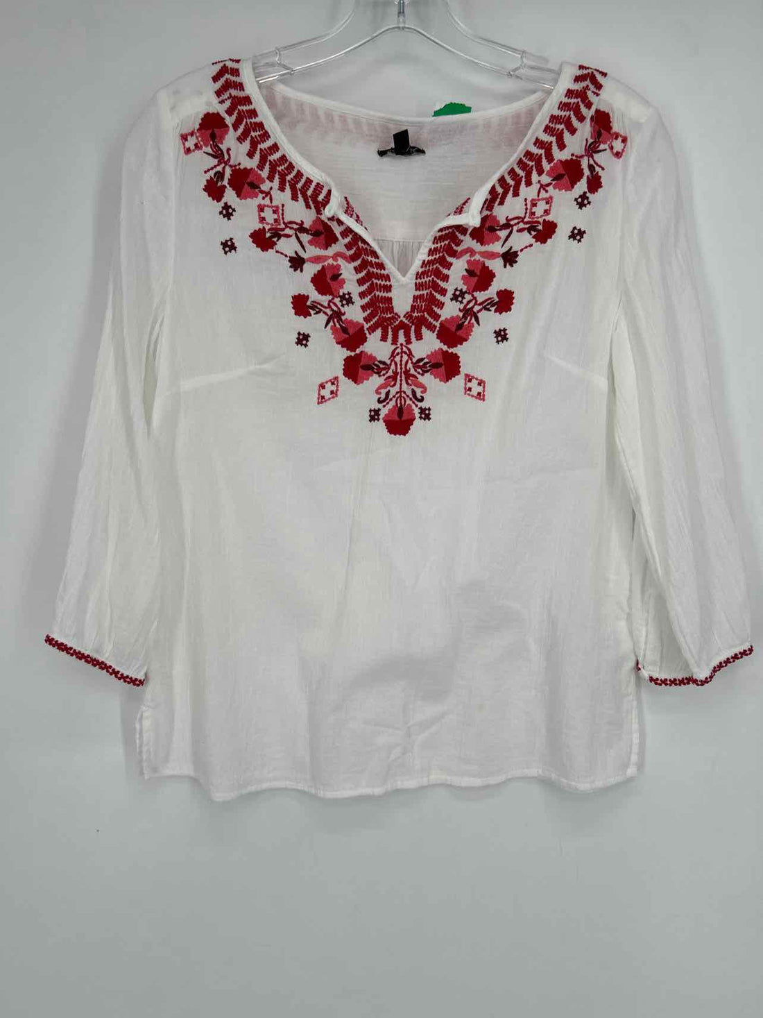 Talbots Size P White & Red Embroidered Long Sleeve