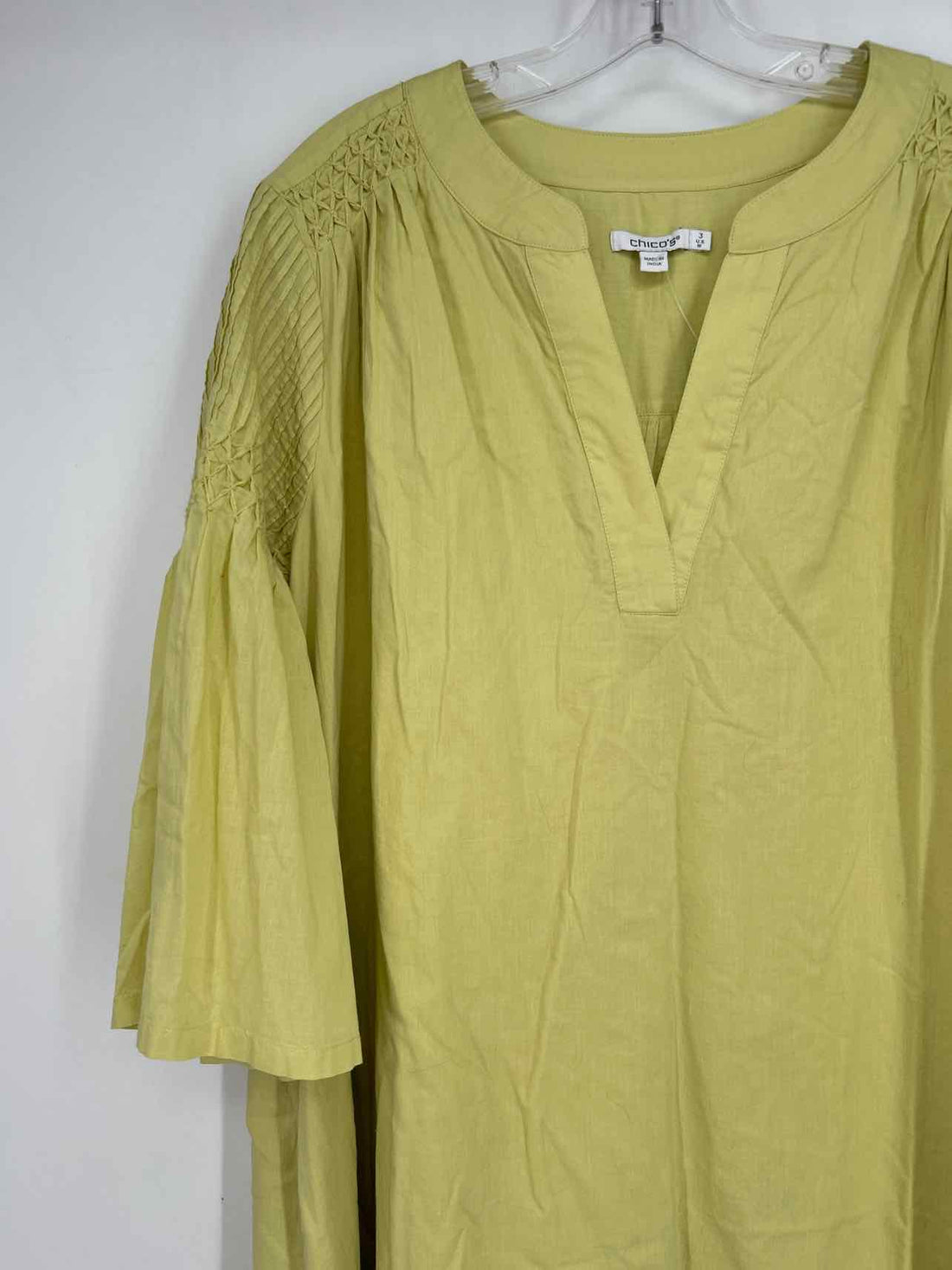 Chicos Size 3 (16) Light Yellow/Green Long Sleeve Dress
