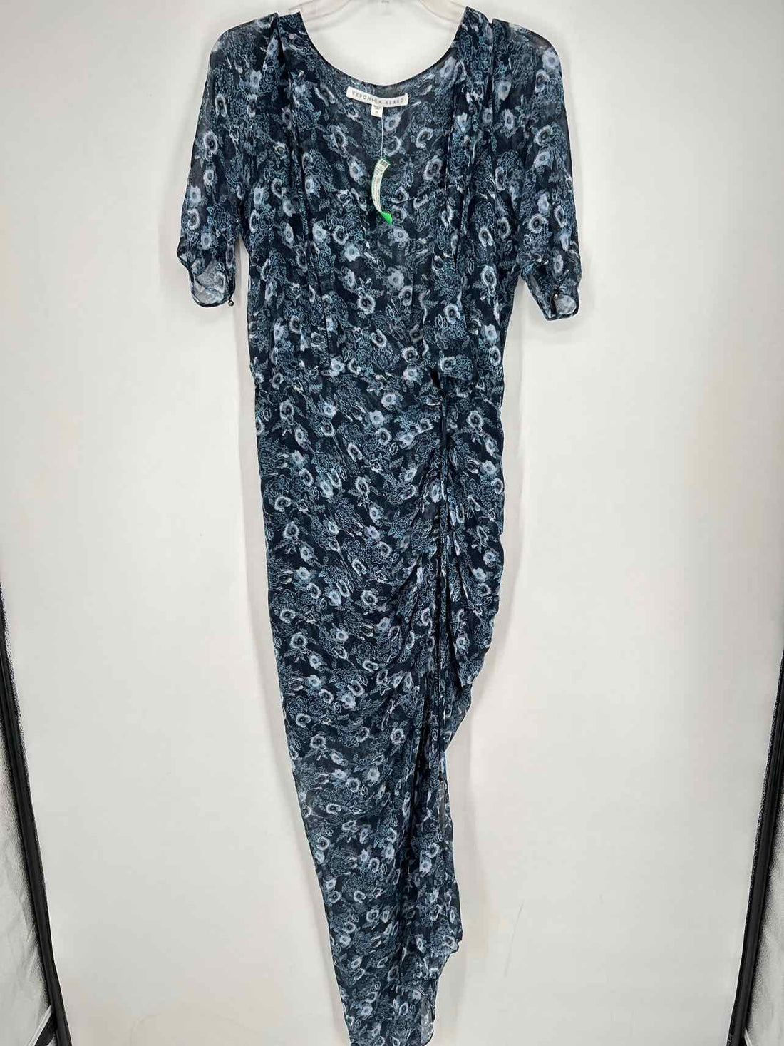 Veronica Beard Size 10 Navy Floral Silk Short Sleeve Maxi