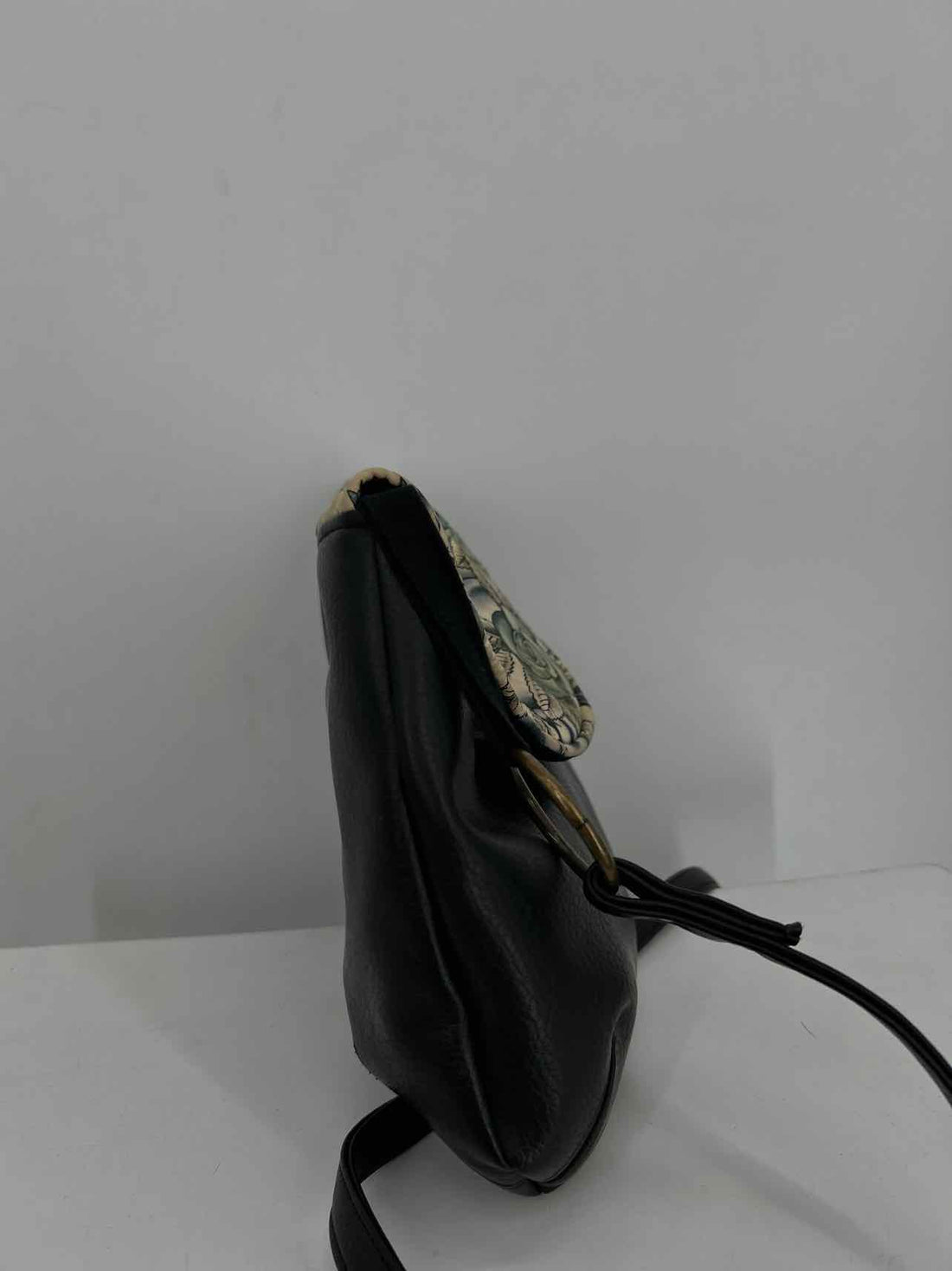 Canary Created Black Blue & Cream Floral Faux Leather Pre Owned Crossbody