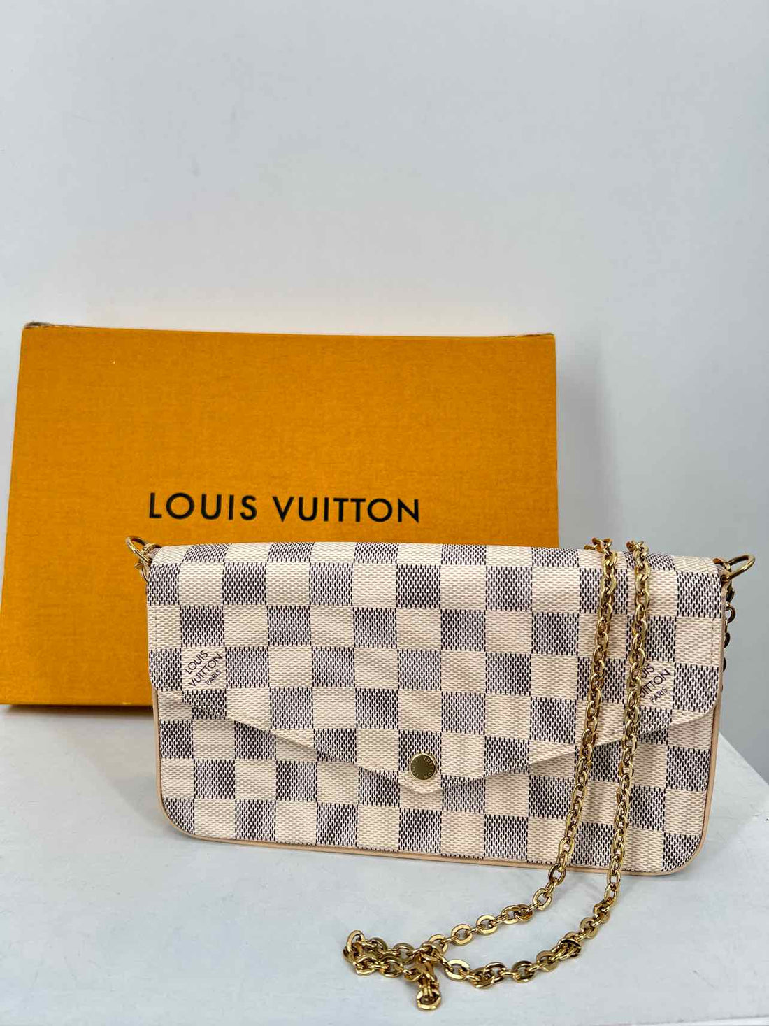 Louis Vuitton Felicie Pouchette GM Damier Azur Coated Canvas Like New LUXURY