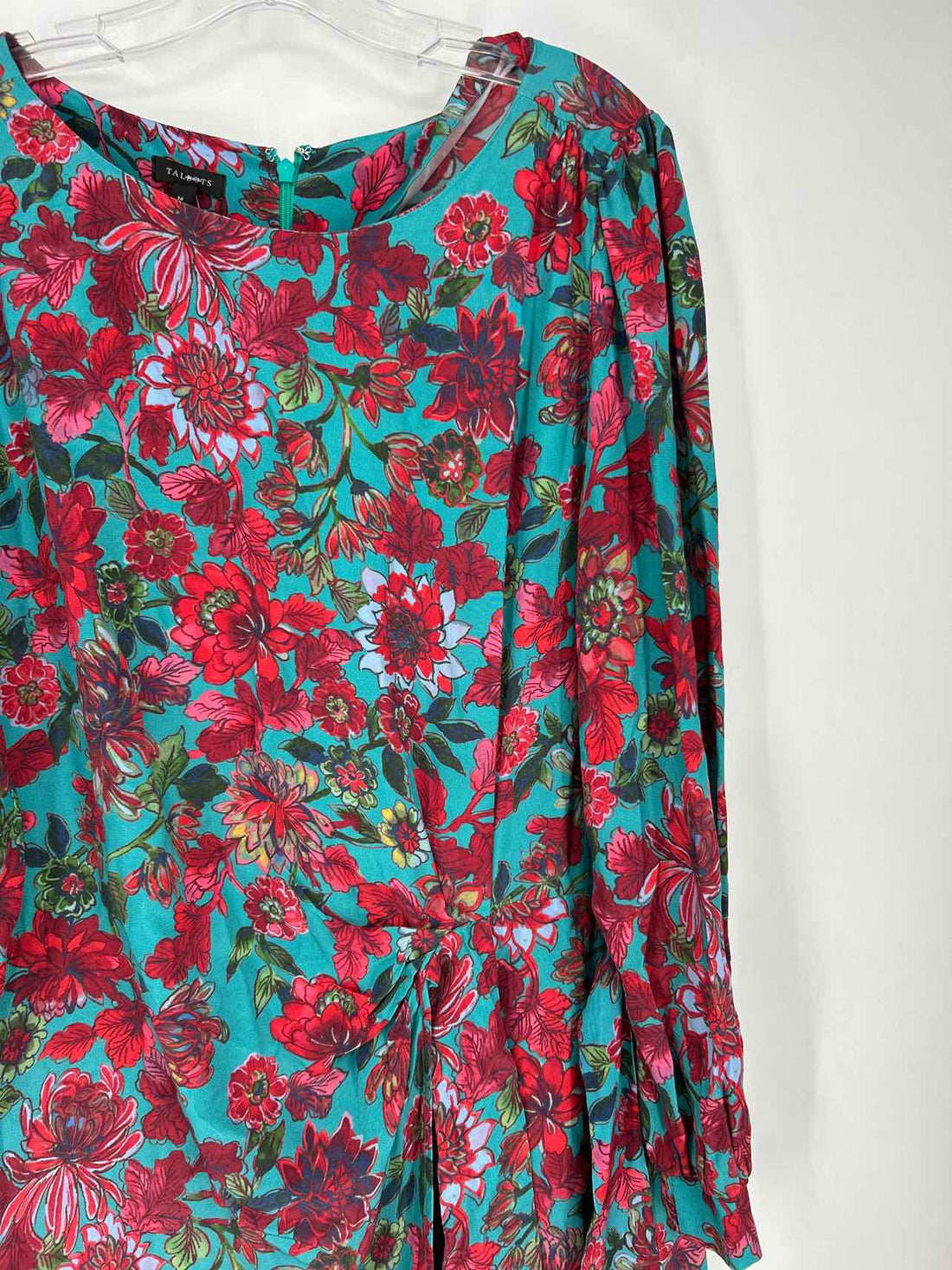 Talbots Size 16 Teal & Red Floral Long Sleeve Dress