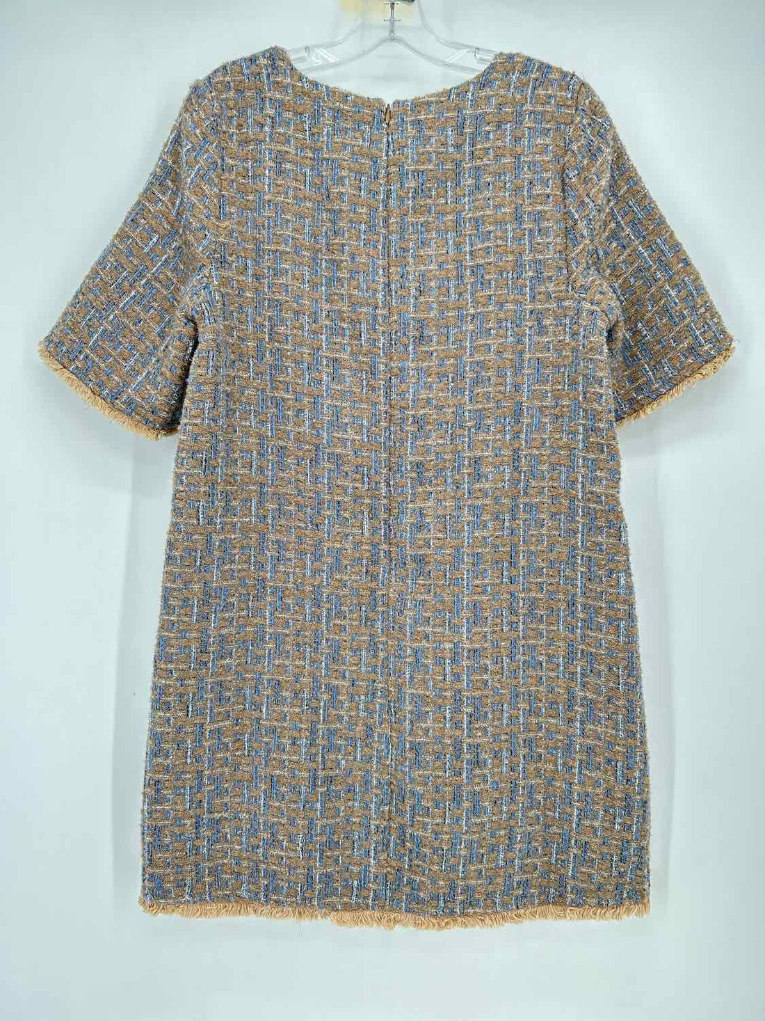 Voy Size M Tan & Blue Tweed Short Sleeve Dress