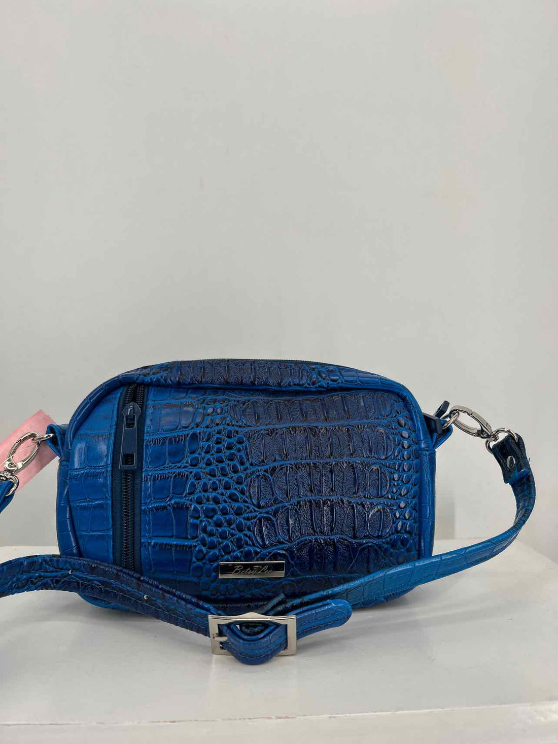 Betsy Lee Blue Faux Croc Embossed Leather Pre Owned Shoulder