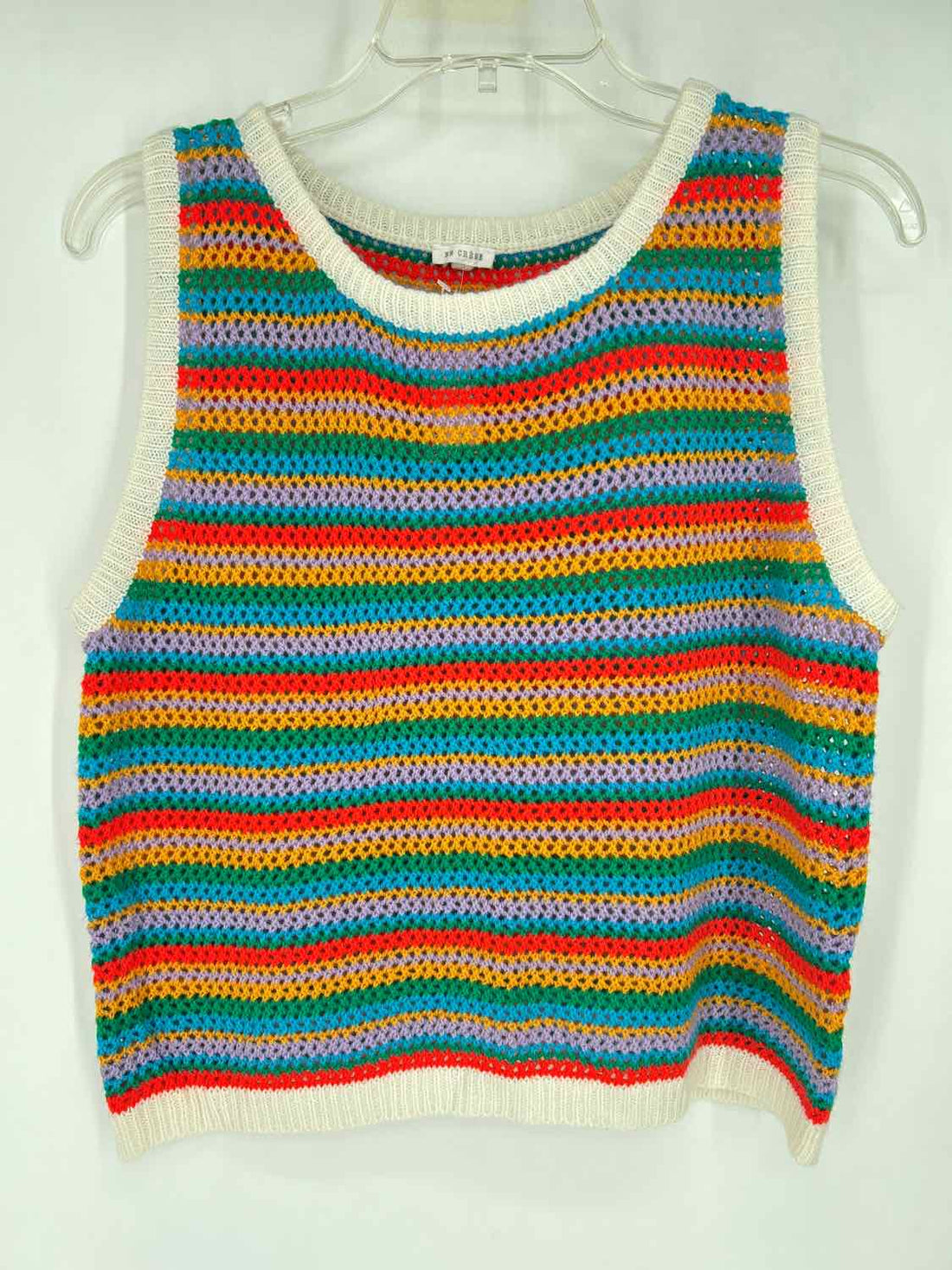 En Creme Size L Multi Color Open Knit Sleeveless