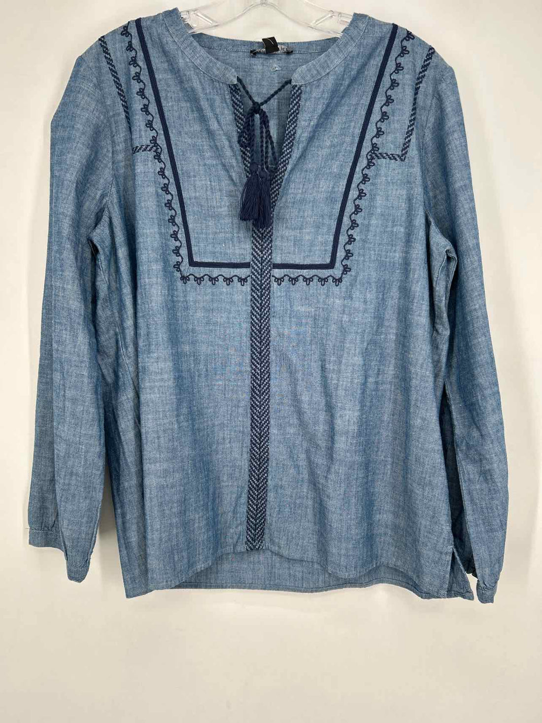 J Crew Size L Chambray Embroidered Long Sleeve