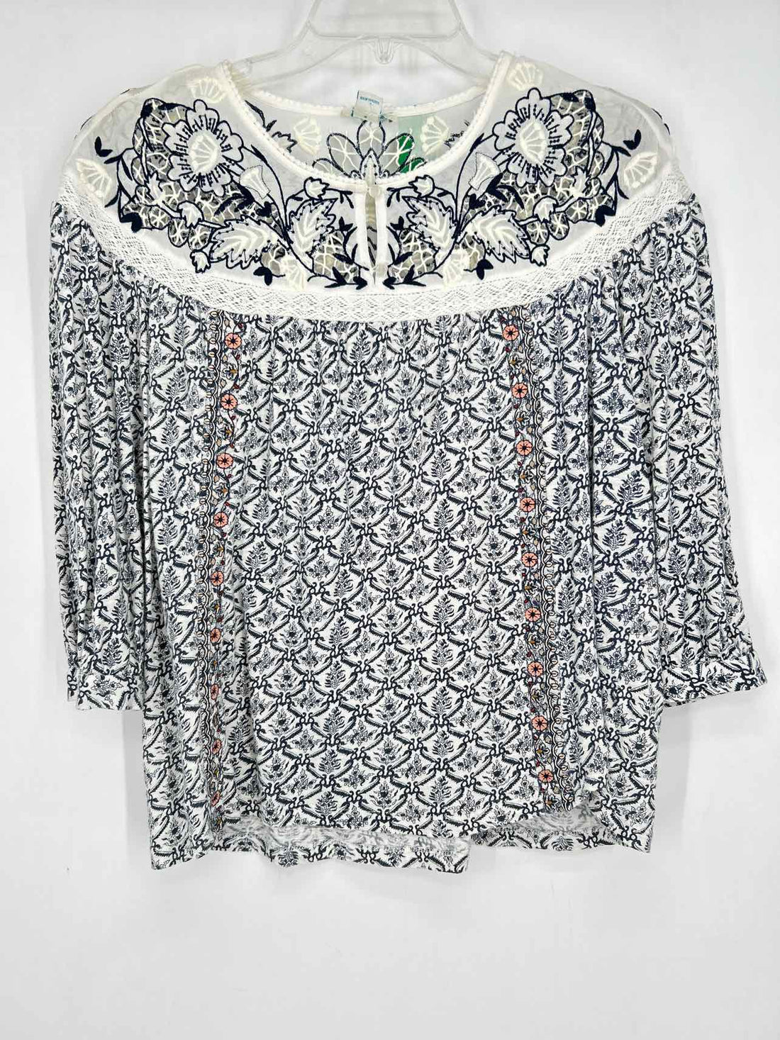 Sundance Size S White & Navy Print Long Sleeve