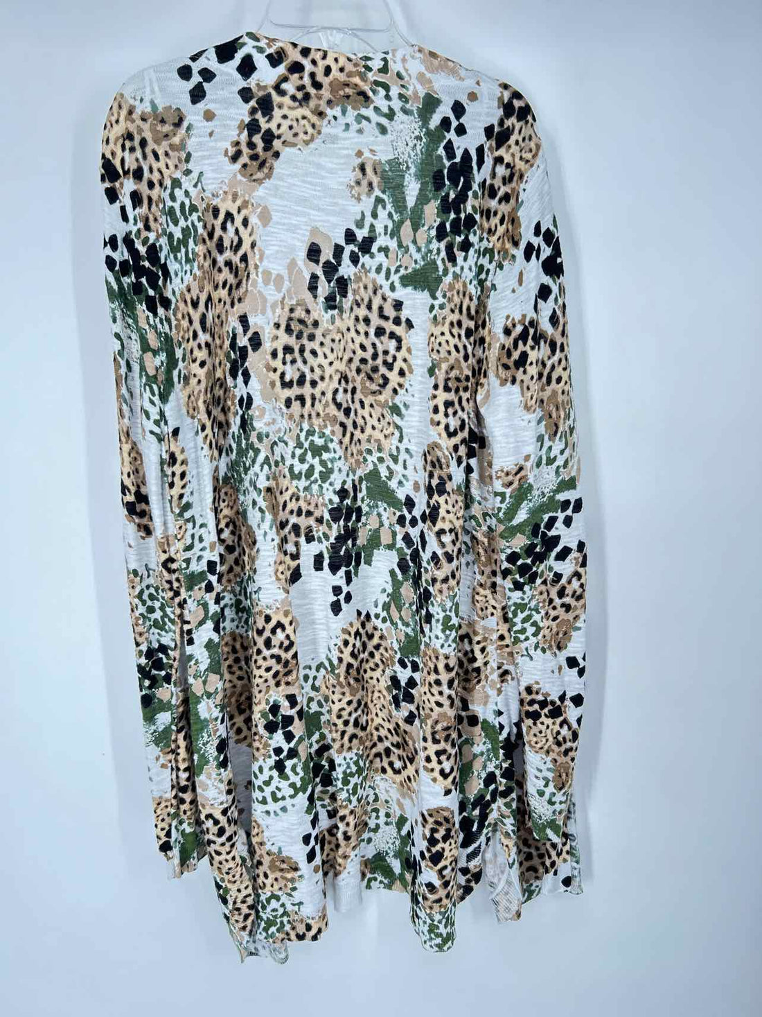 New Directions Size L White Green & Leopard Cardigan
