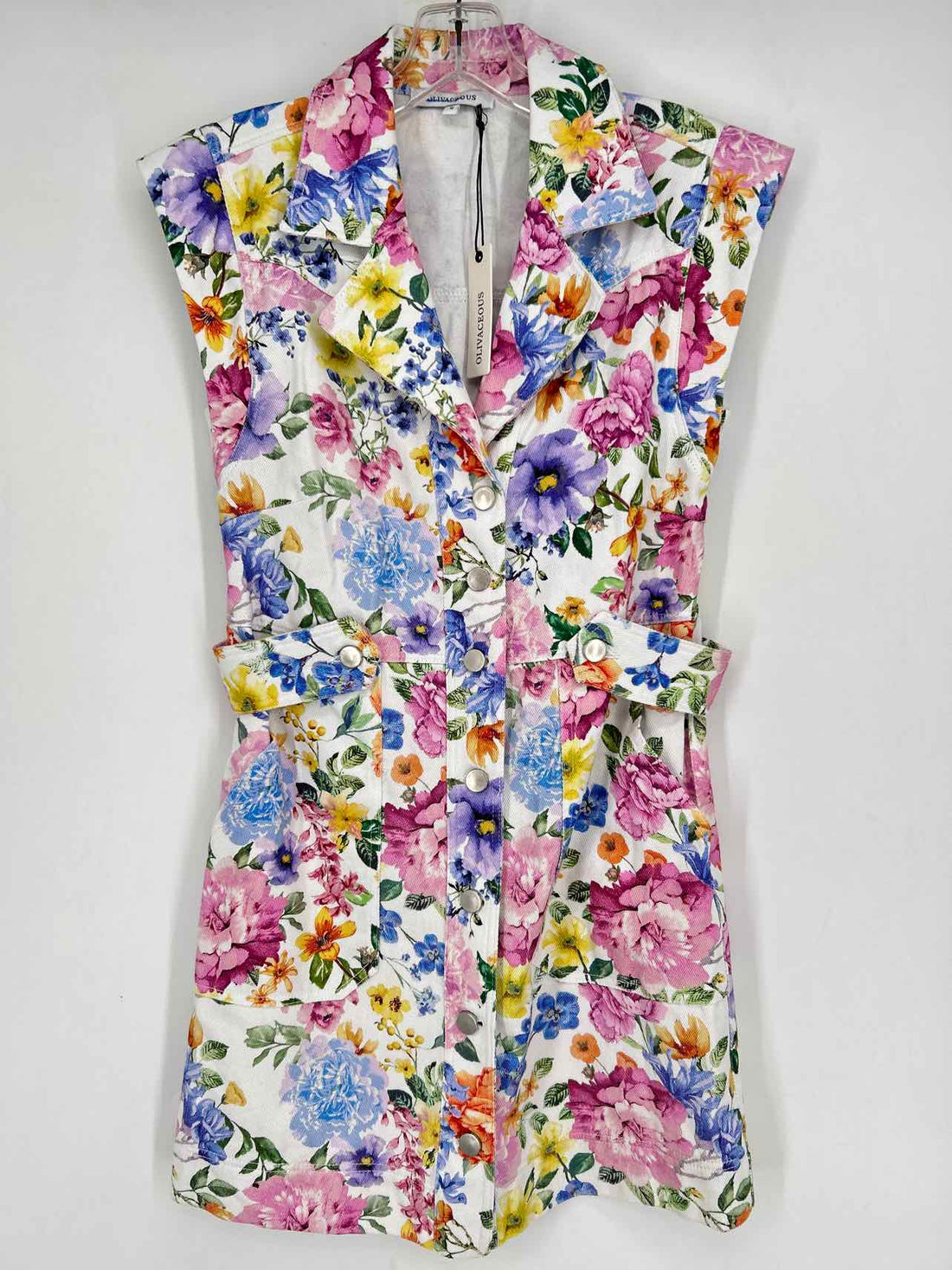 Olivaceous Size S White Floral Denim NWT Dress