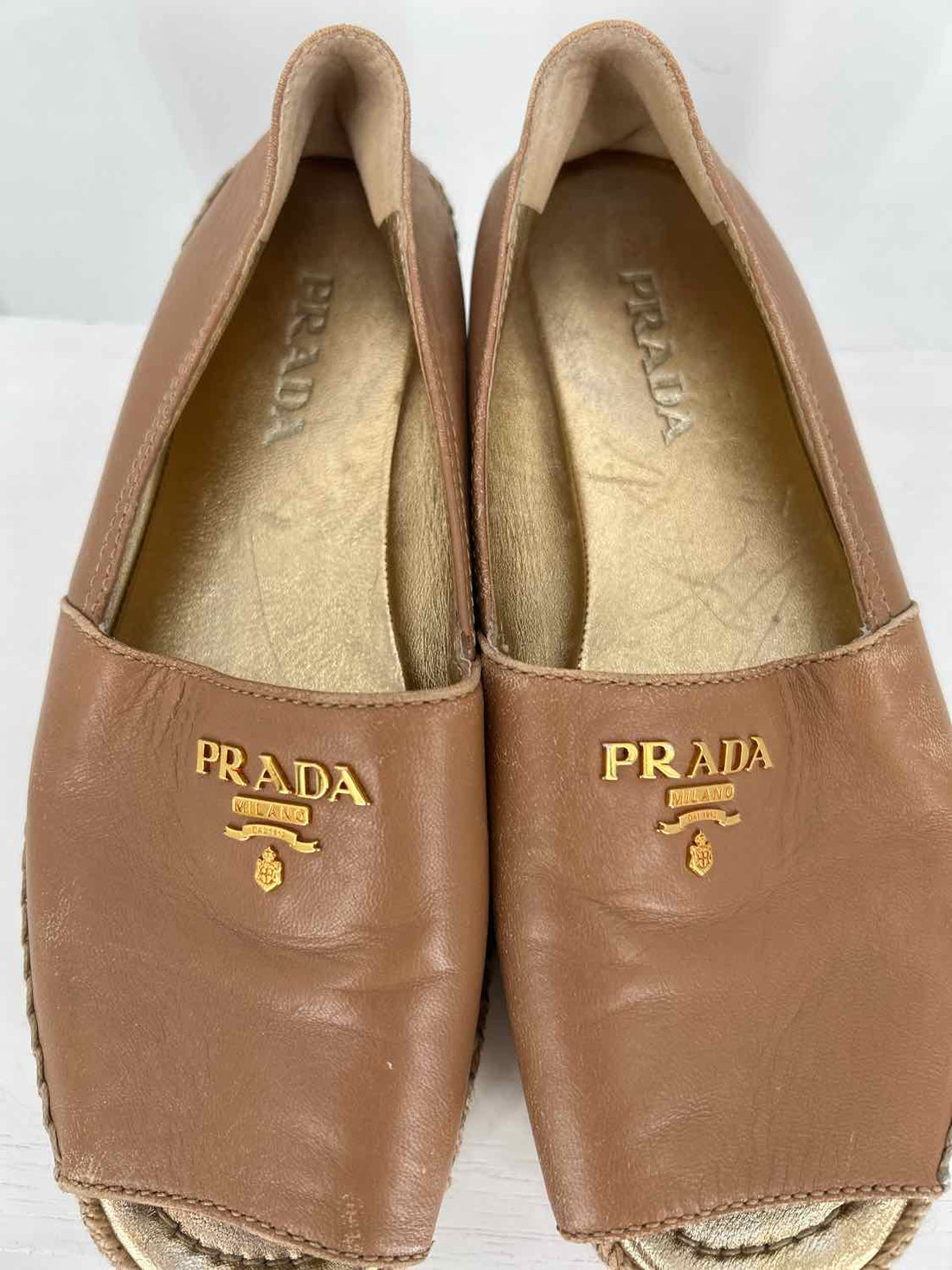 Prada Open Toe Espadrille Women Size 36.5 Tan Fair LUXURY