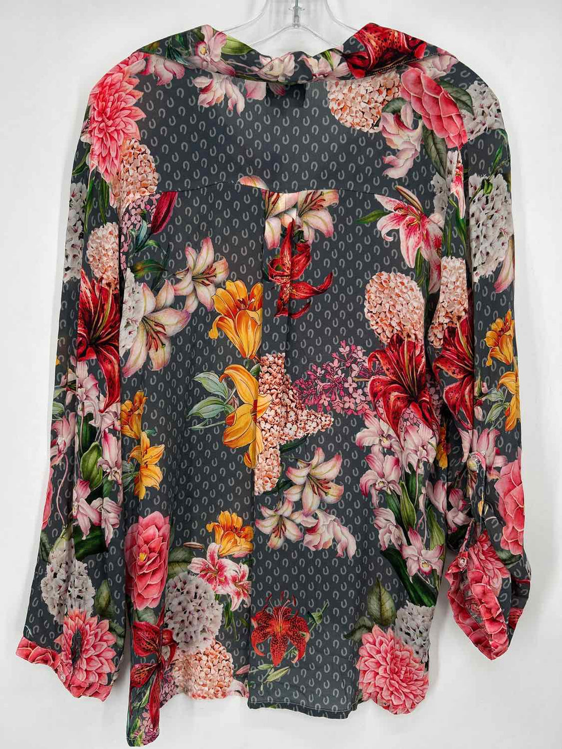 Shana Size L Gray Floral Long Sleeve