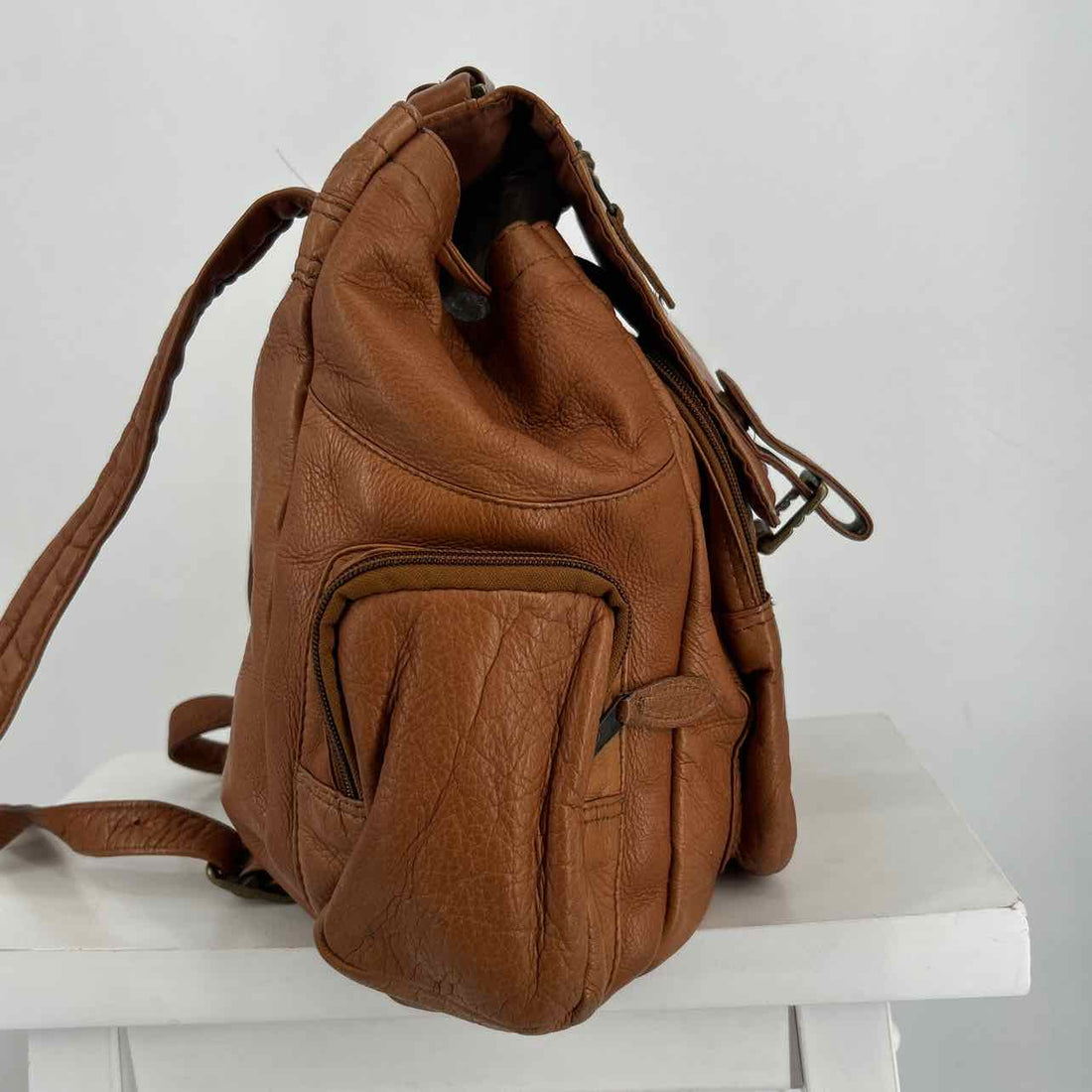 No Brand Name Cognac Leather As Is Backpack