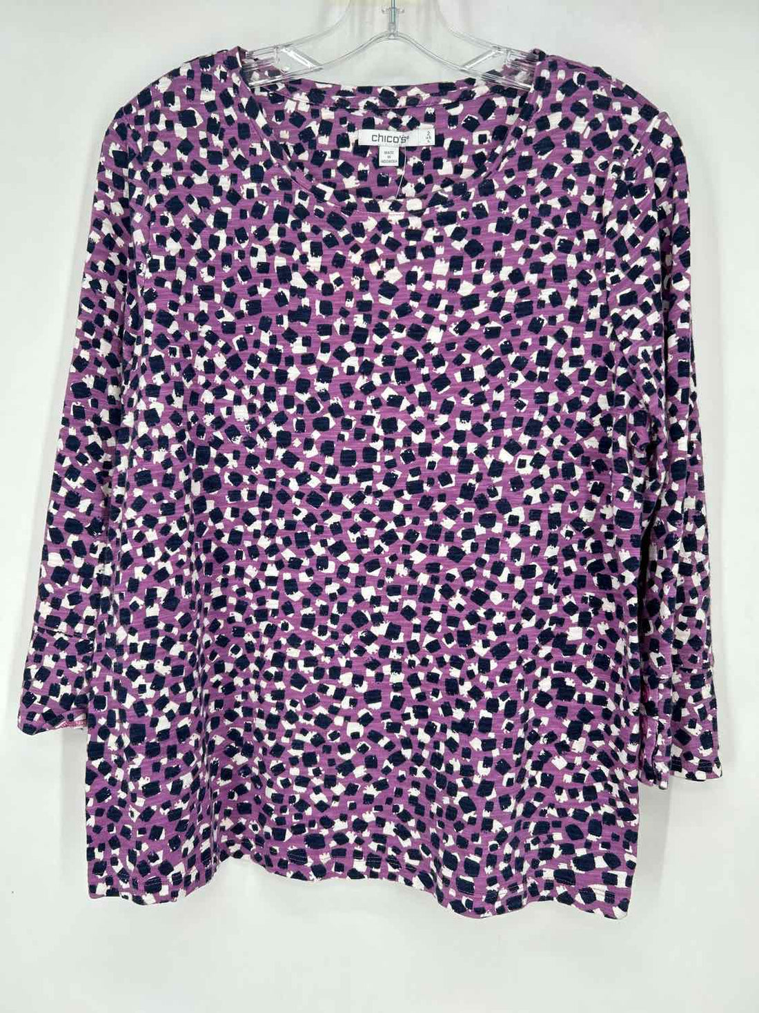 Chicos Size 2 (L) Purple & White Print Long Sleeve